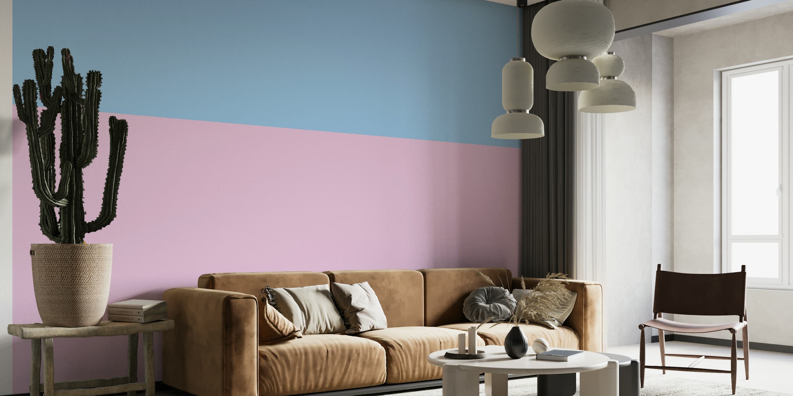 Géométrique papier peint bleu et rose, design color-blocking