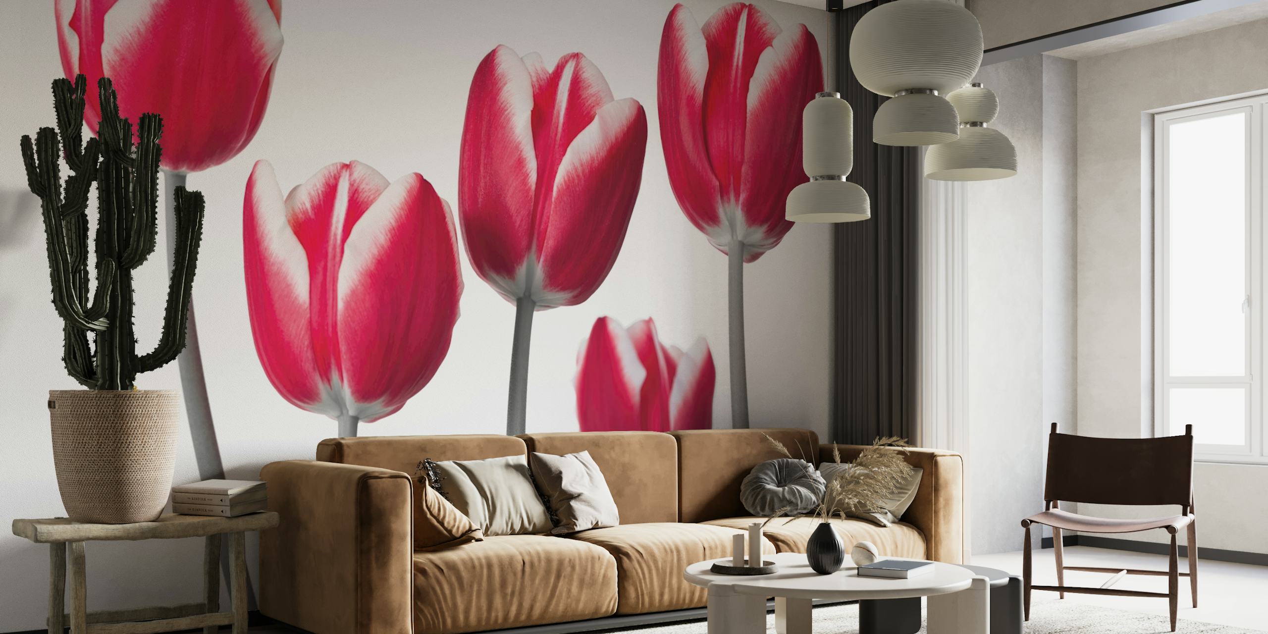 Unfurling tulips wallpaper in a room