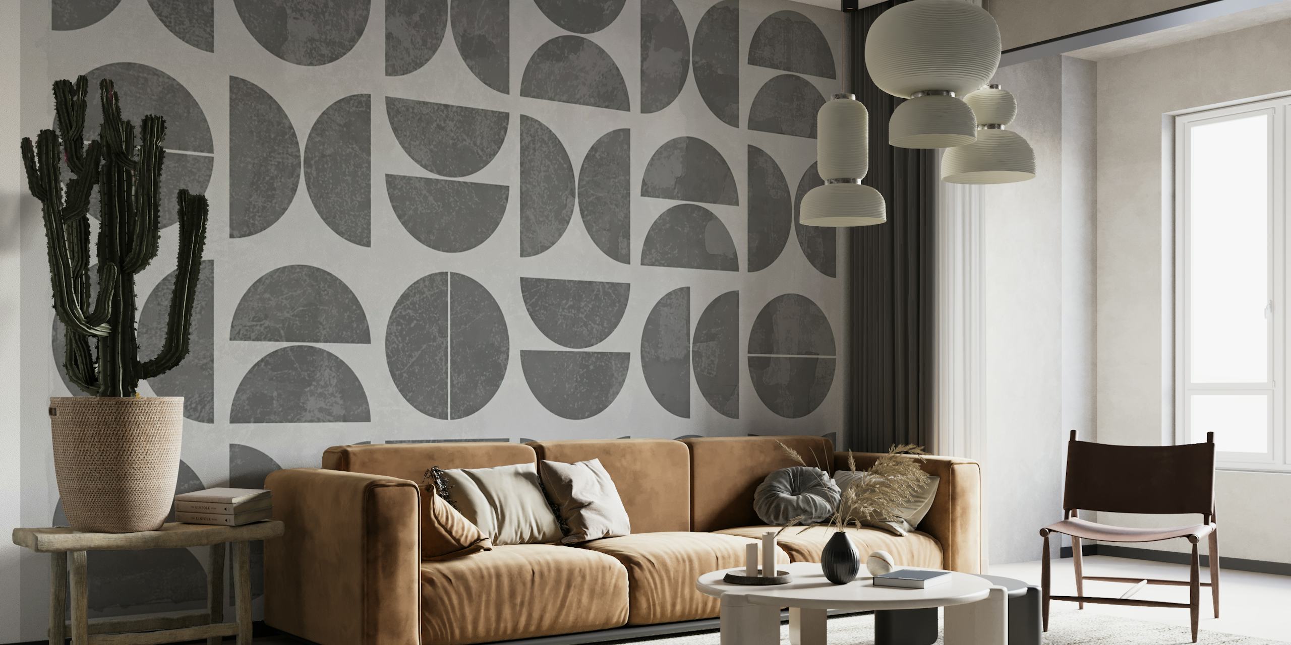 Modern gray mid-century geometric wallpaper
