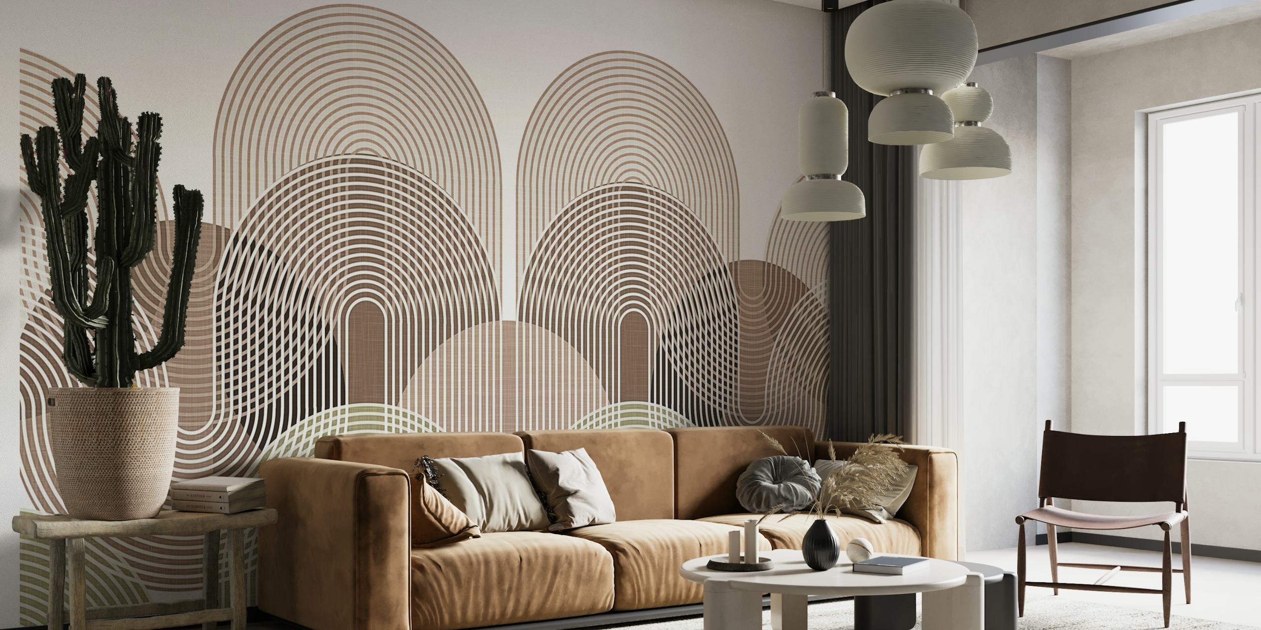 Curvy Lines Bauhaus Cascade wall mural with earth tones and abstract pattern