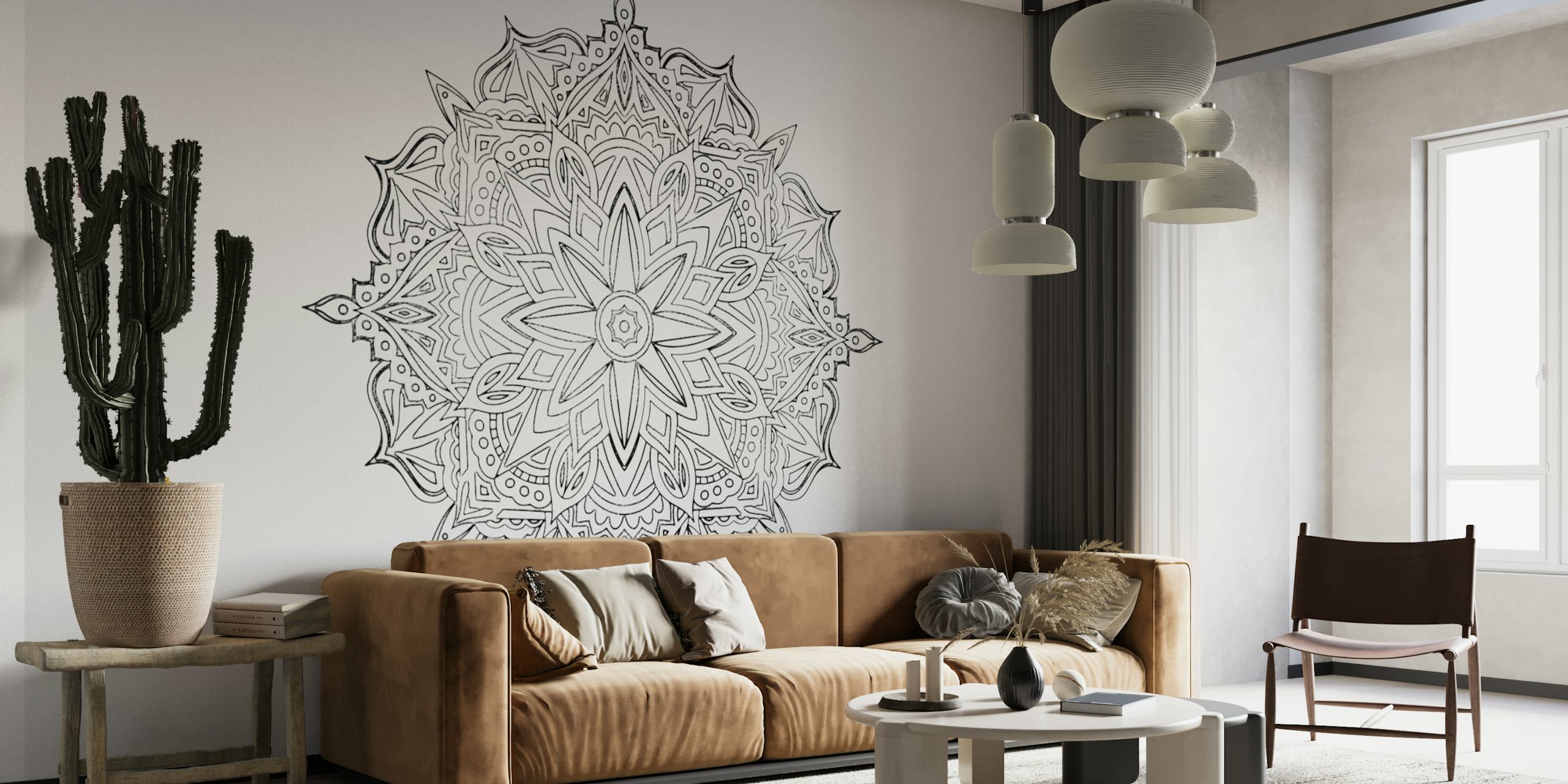 Mandala papel de parede preto e branco em um quarto
