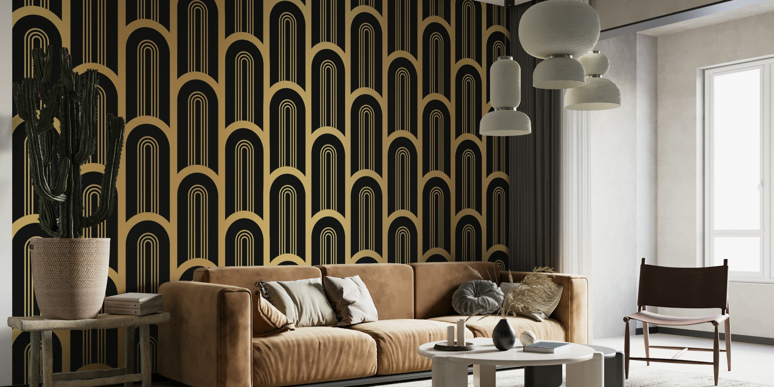 Art Deco Luxury Black and Gold Columns wallpaper