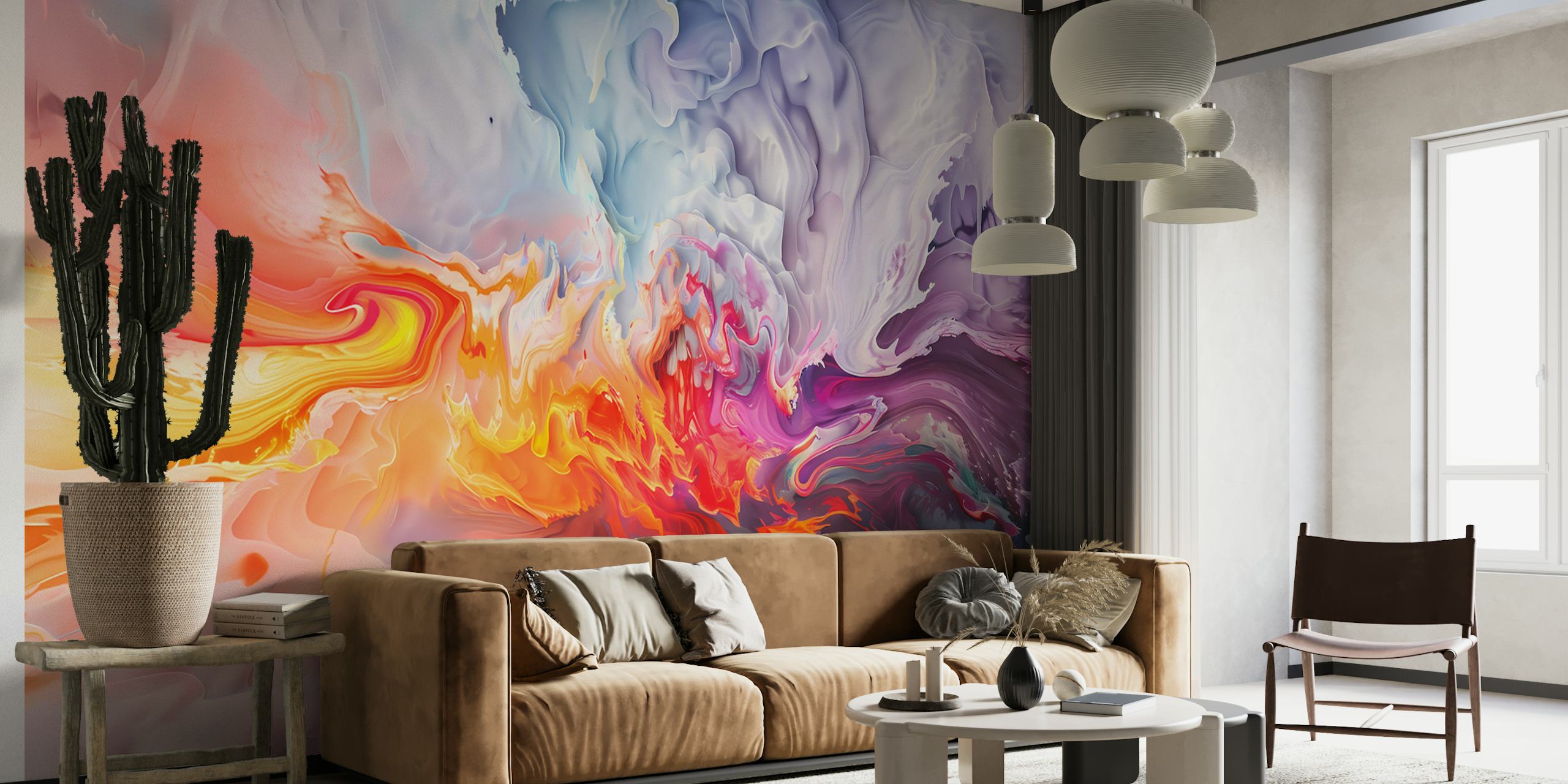 carta da parati Color Explosion Fluid Paint in una stanza