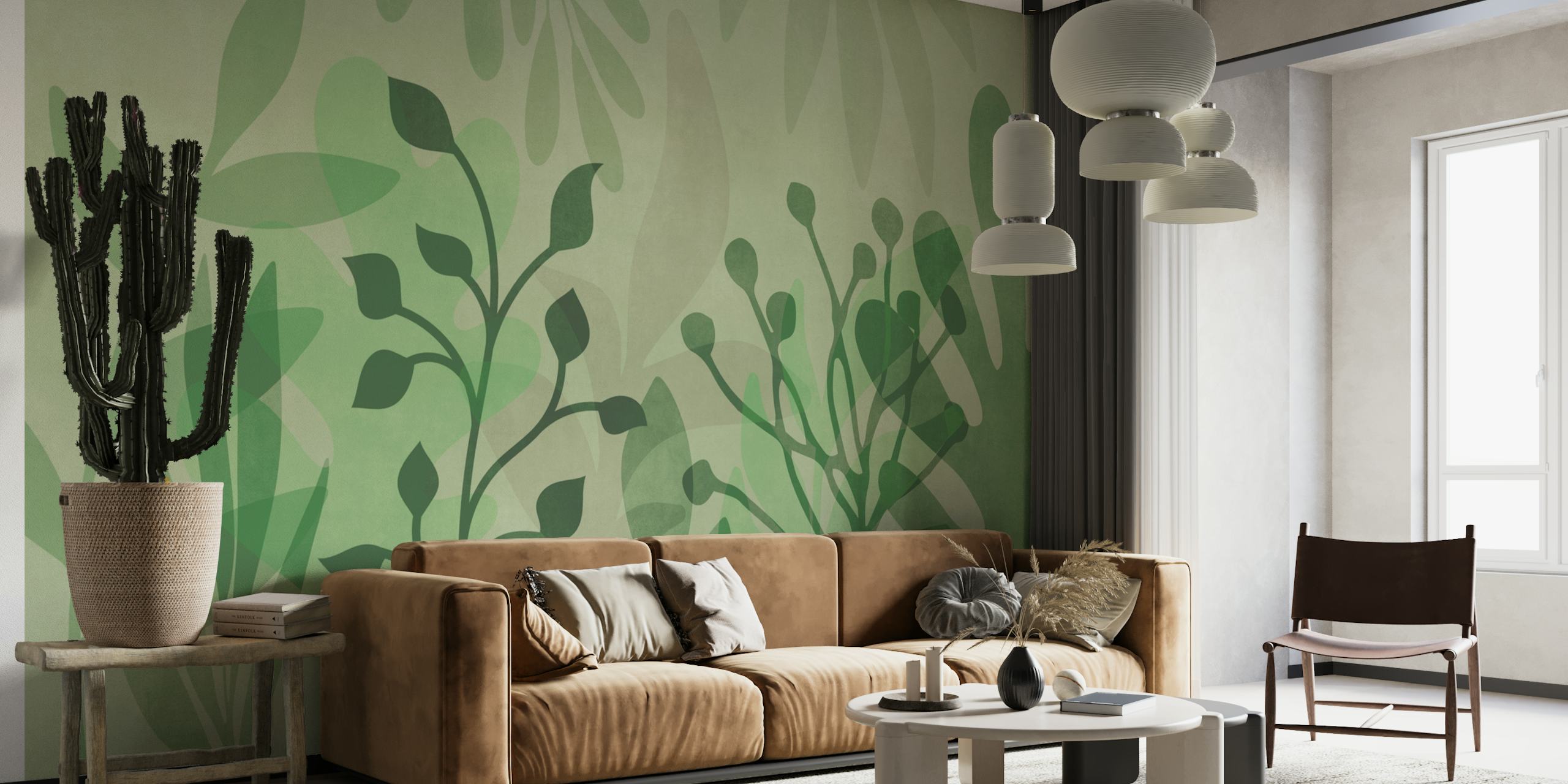 Green tropical leaf shapes and patterns wallpaper