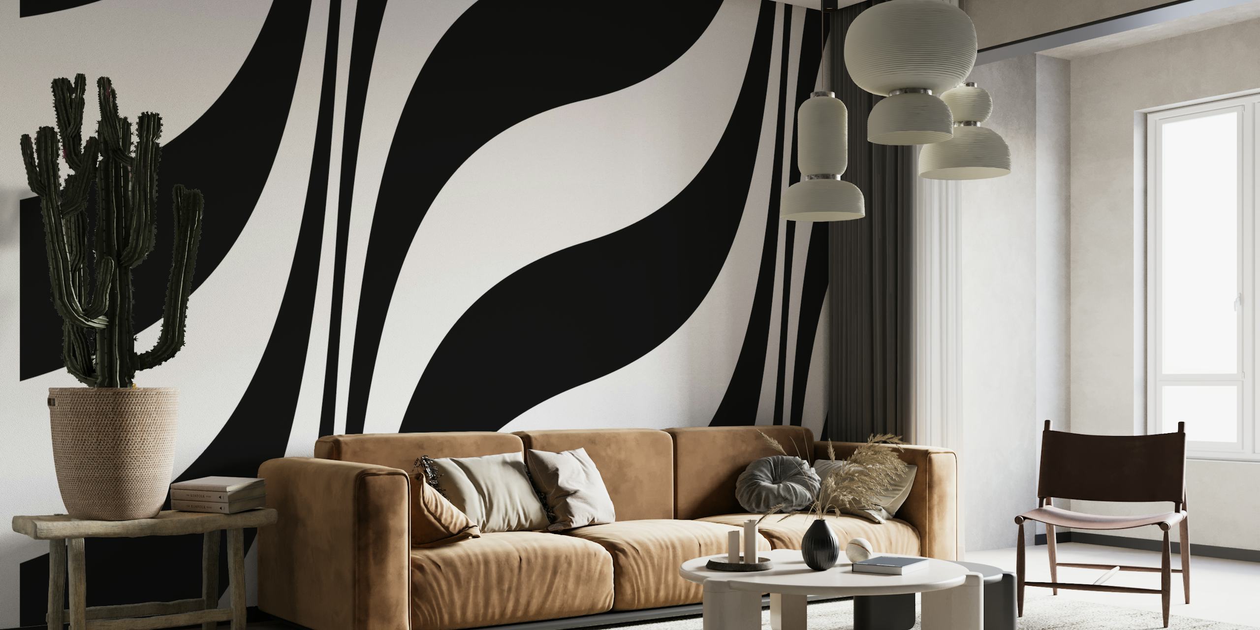 Black White Graphic Waves wallpaper