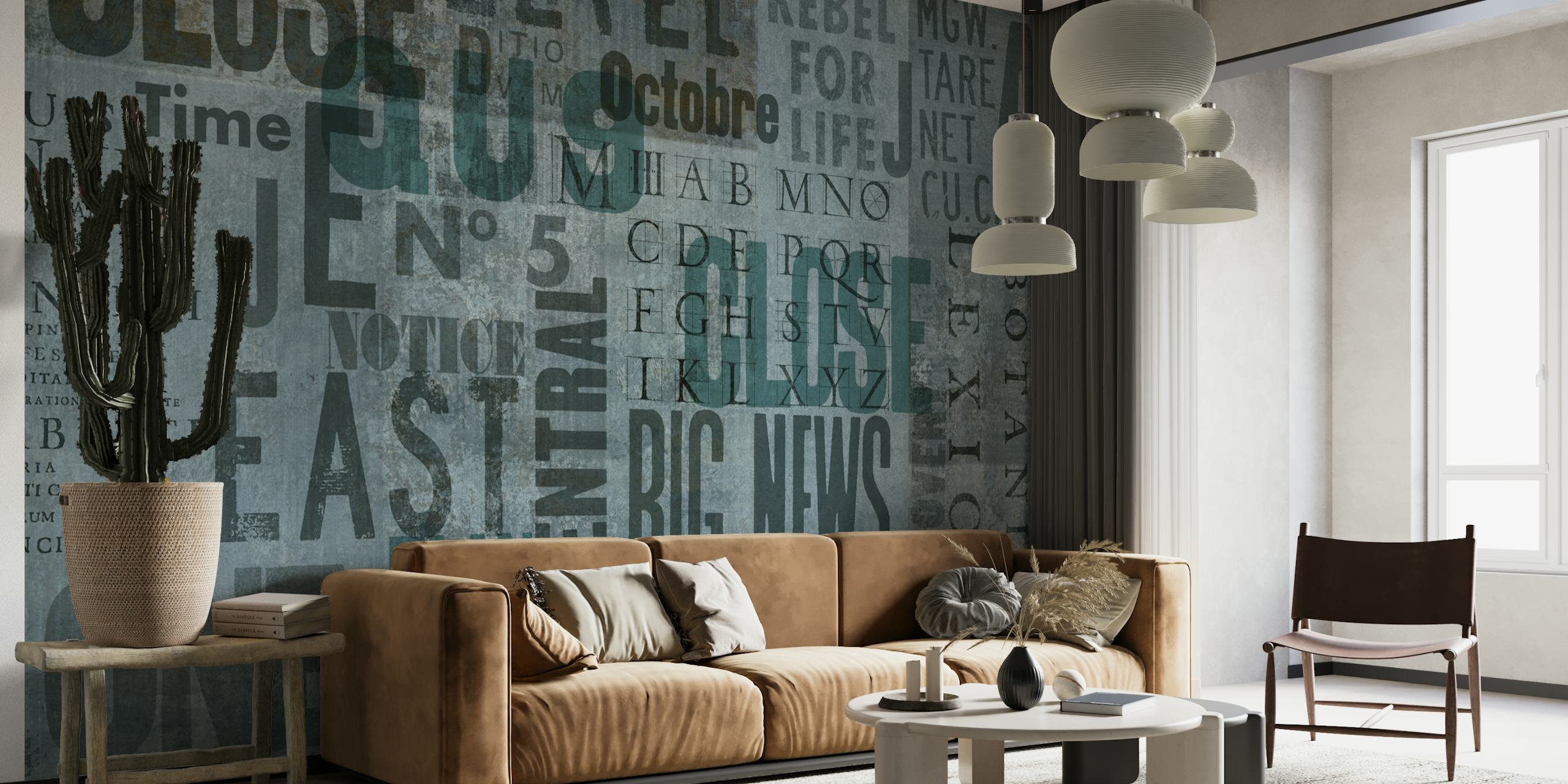 Urban-style grunge typography teal wallpaper