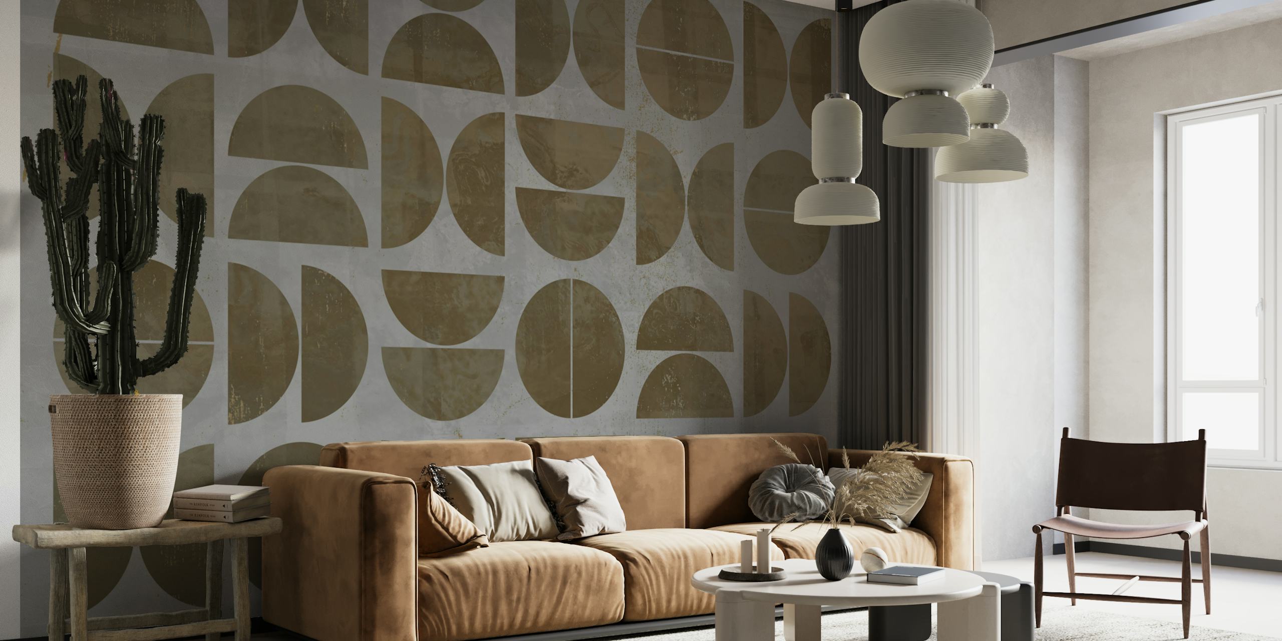 Geometric shapes in dark brown on gray background wallpaper