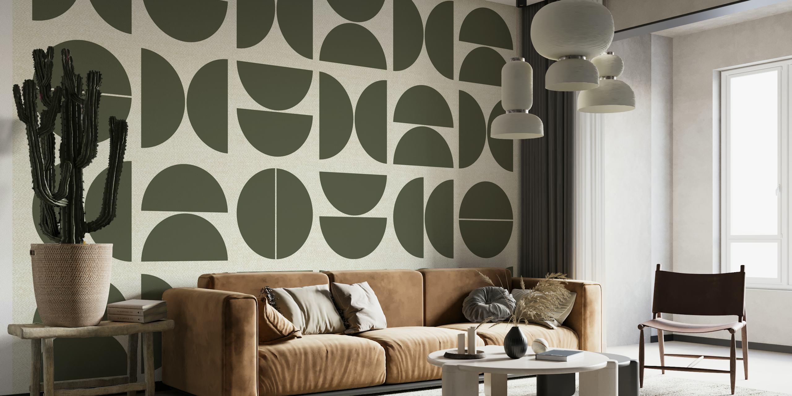 Earthy Forest Green Bauhaus wallpaper