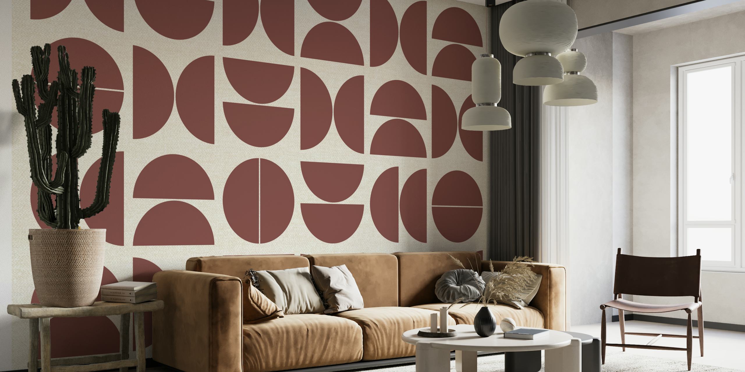 Papier peint Warm Red Bauhaus dans une pièce moderne