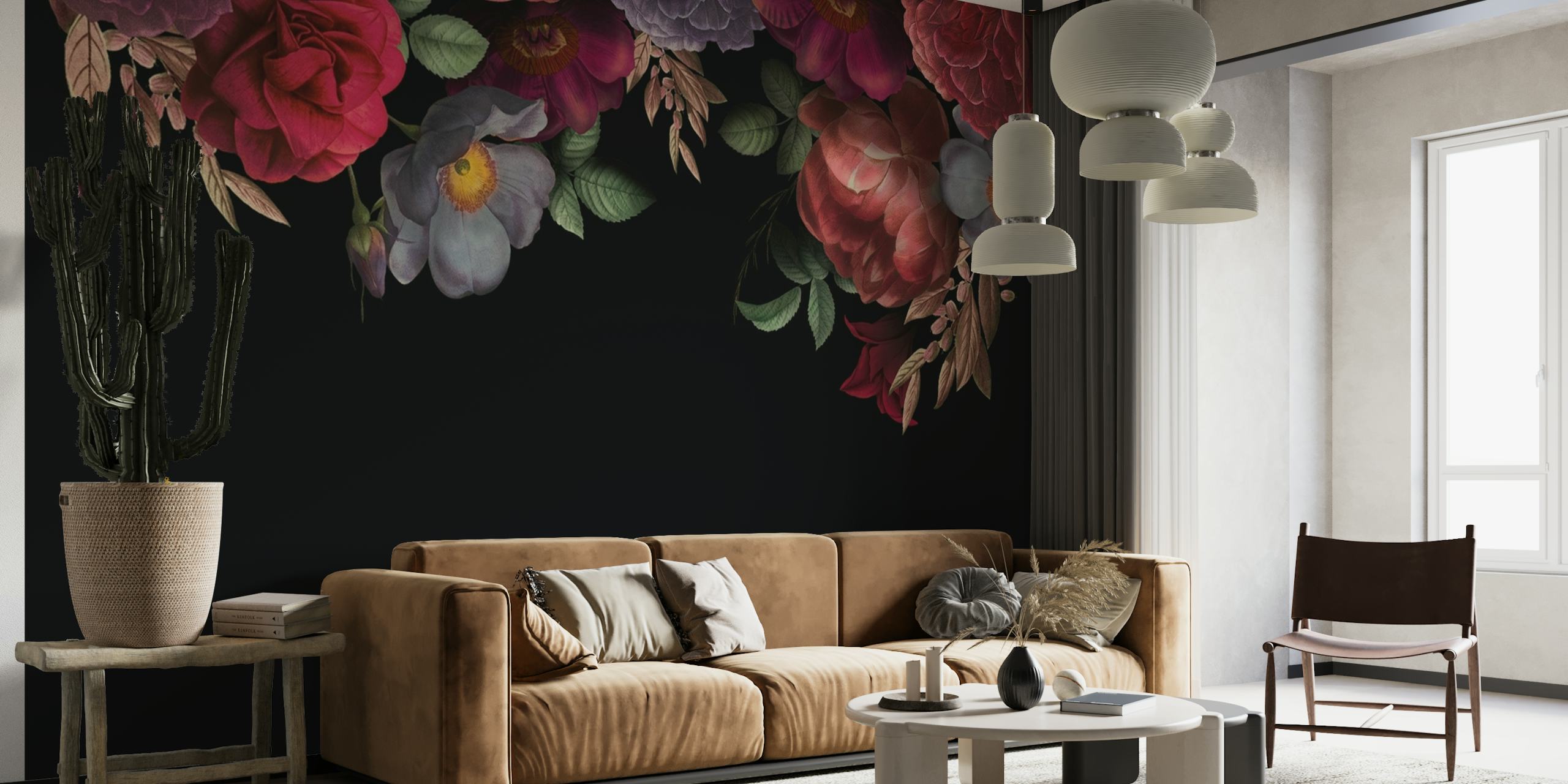 Baroque style rose pattern on a dark background wall mural