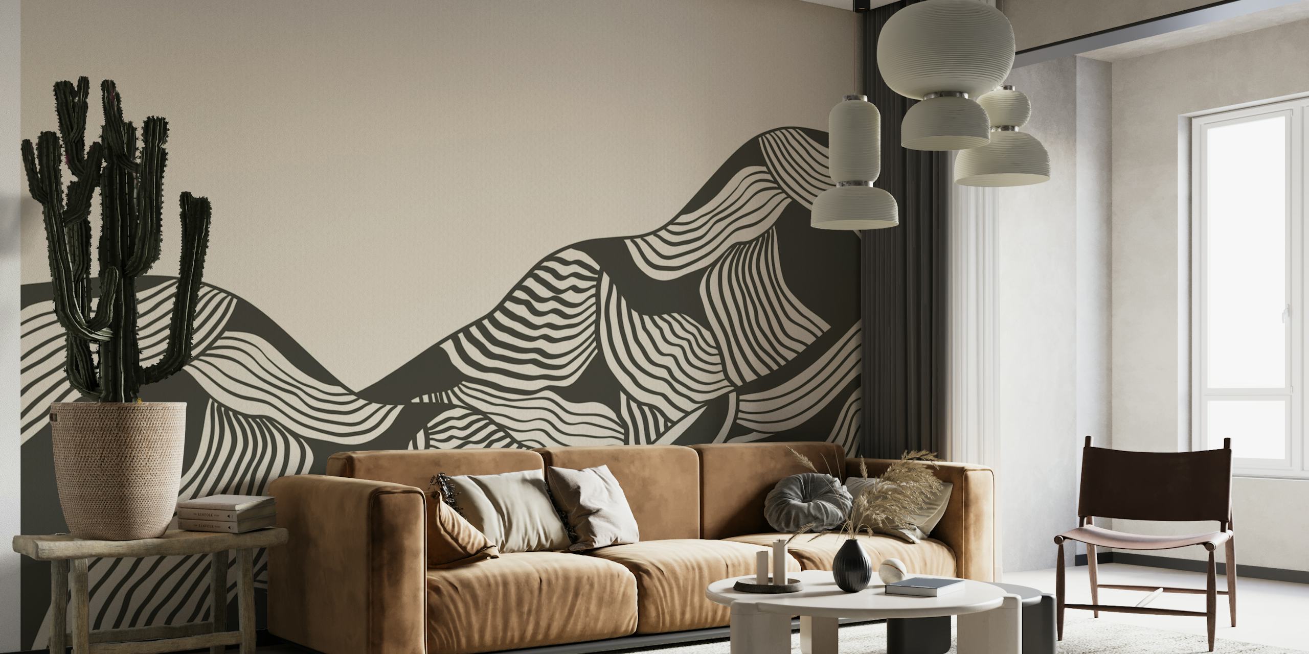 Tapeta Vintage Mountains Line Art u sobi