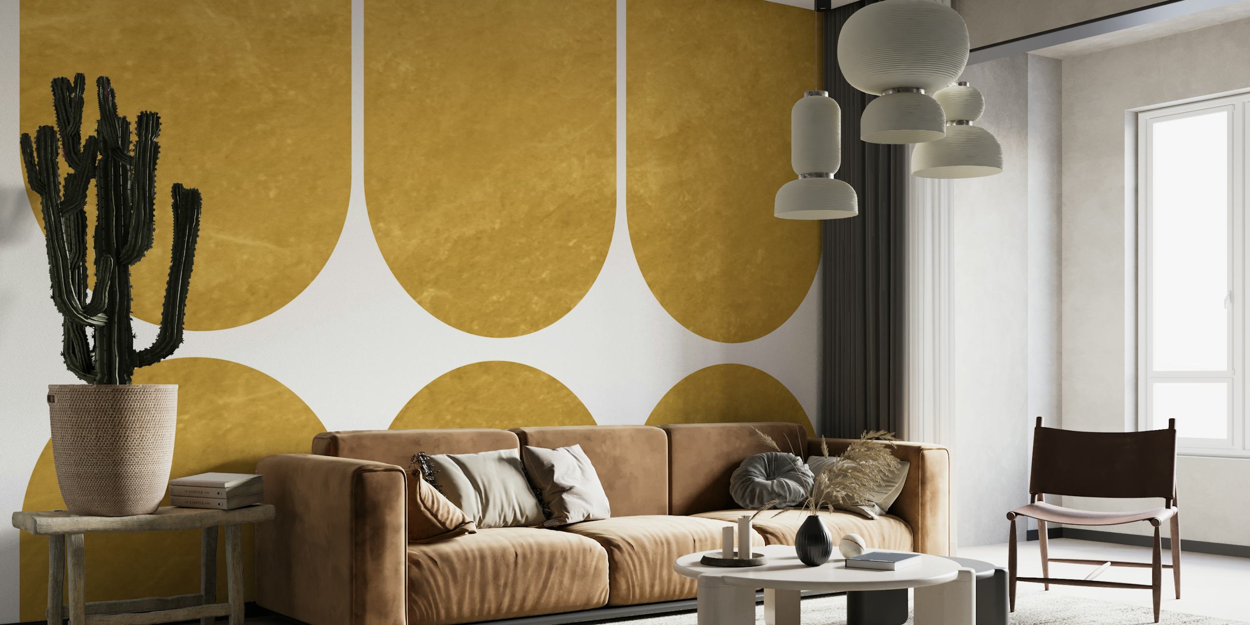 Golden mid-century arches pattern wallpaper