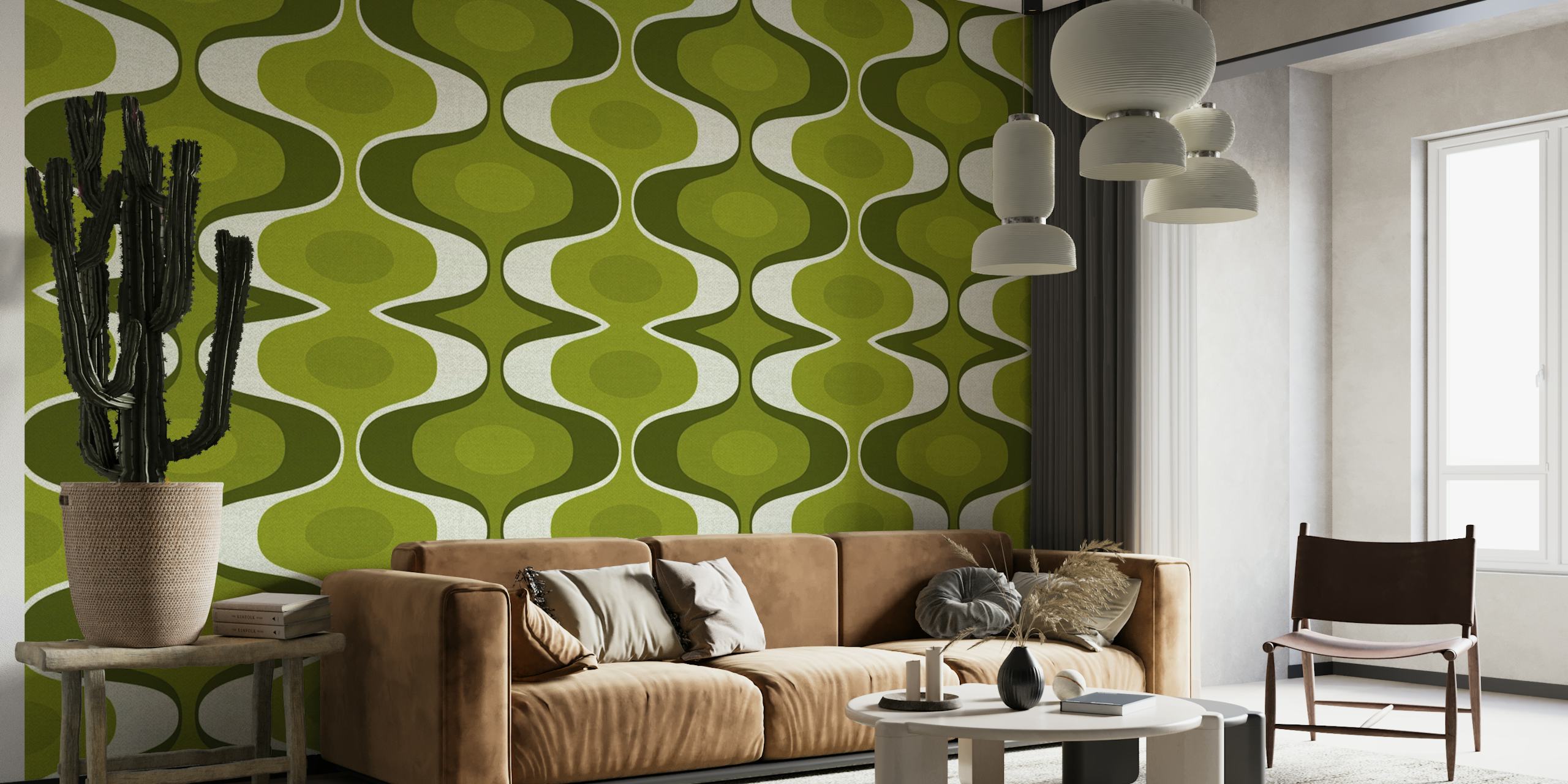 Retro 70s Vivid Green Groovy Fabric wallpaper