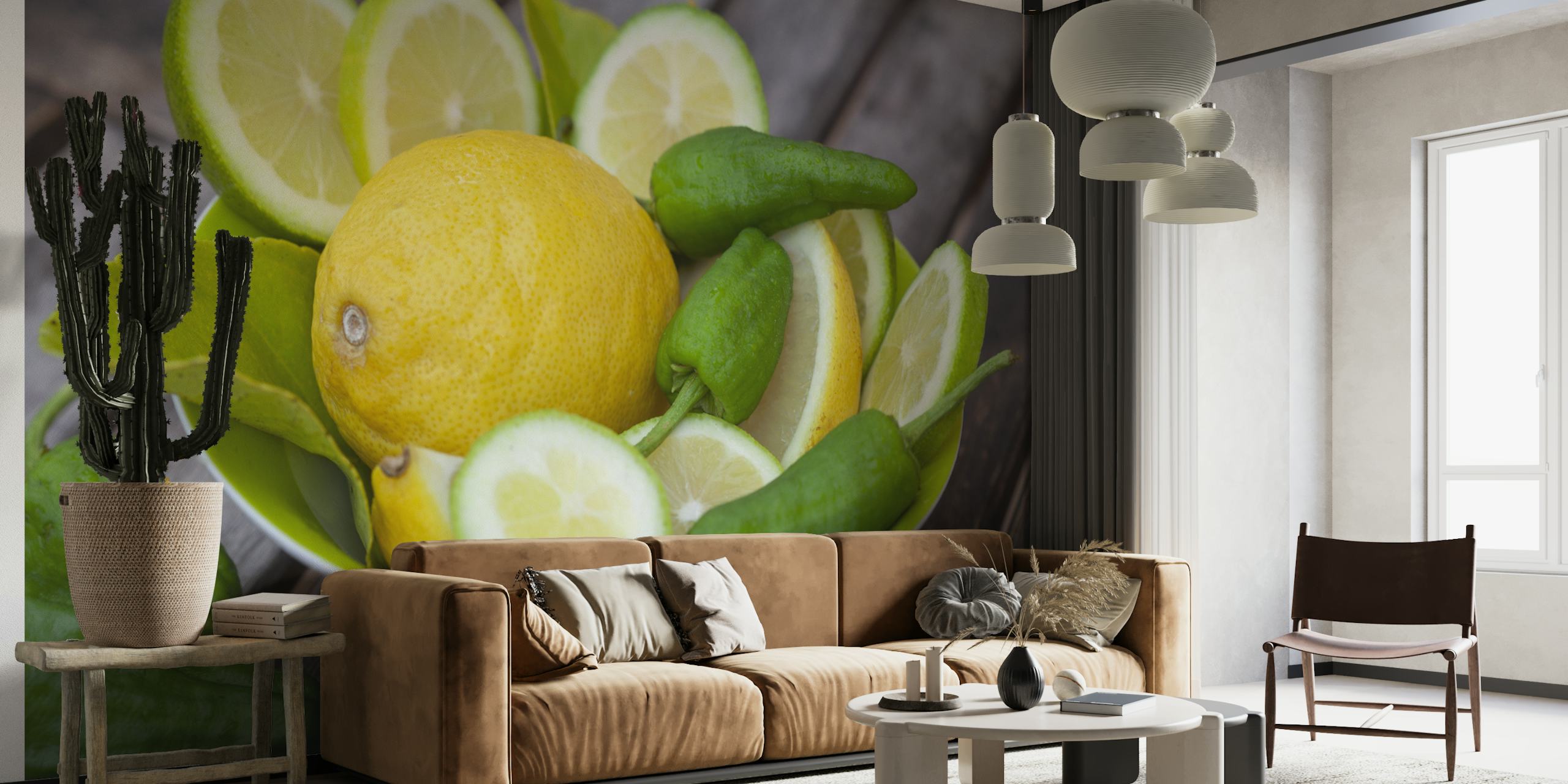Fresh Lemons wallpaper displayed in a room