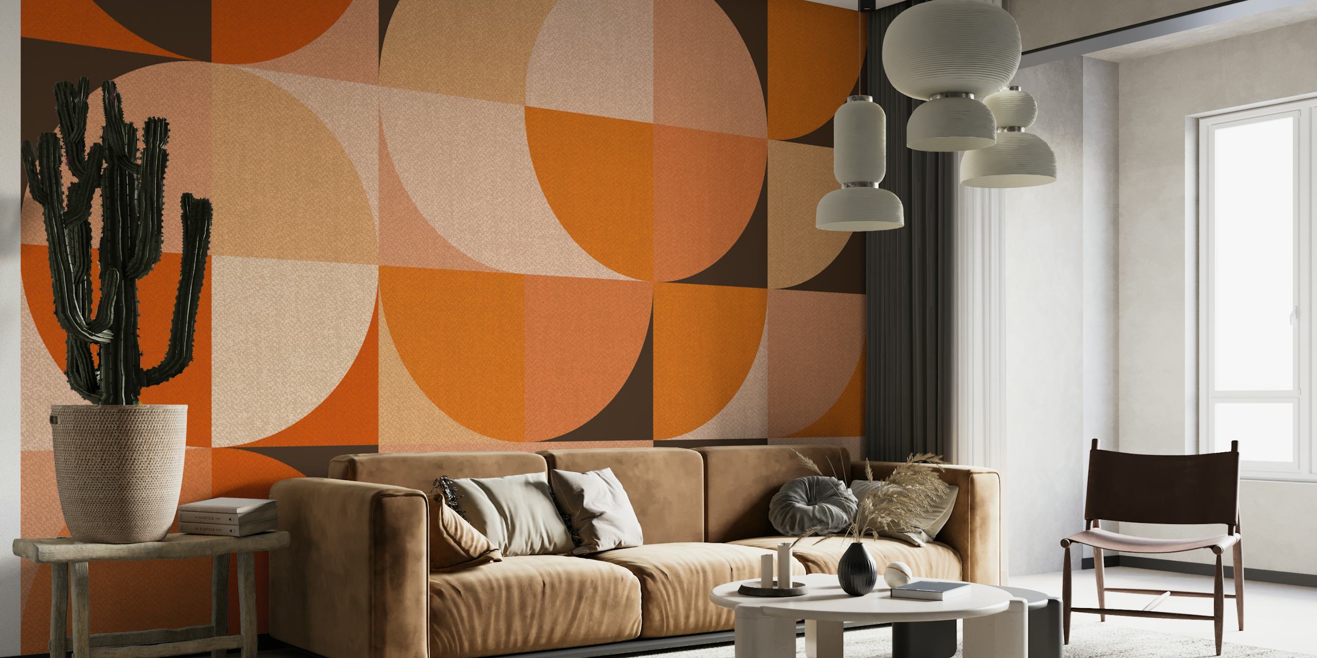 Design geometrické tapety Mid Century v místnosti
