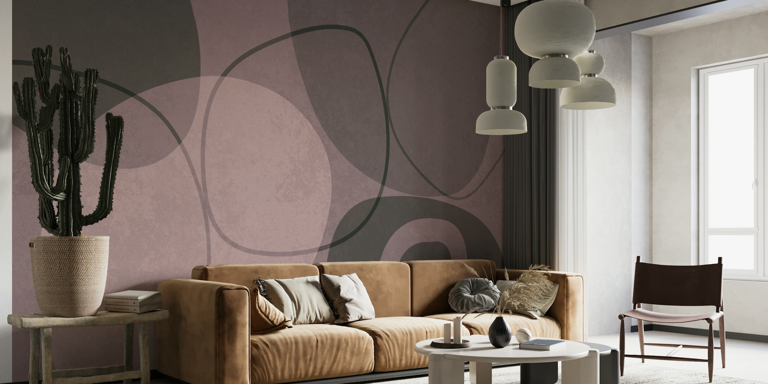 Moody pink projekt tapety w stylu mid-century