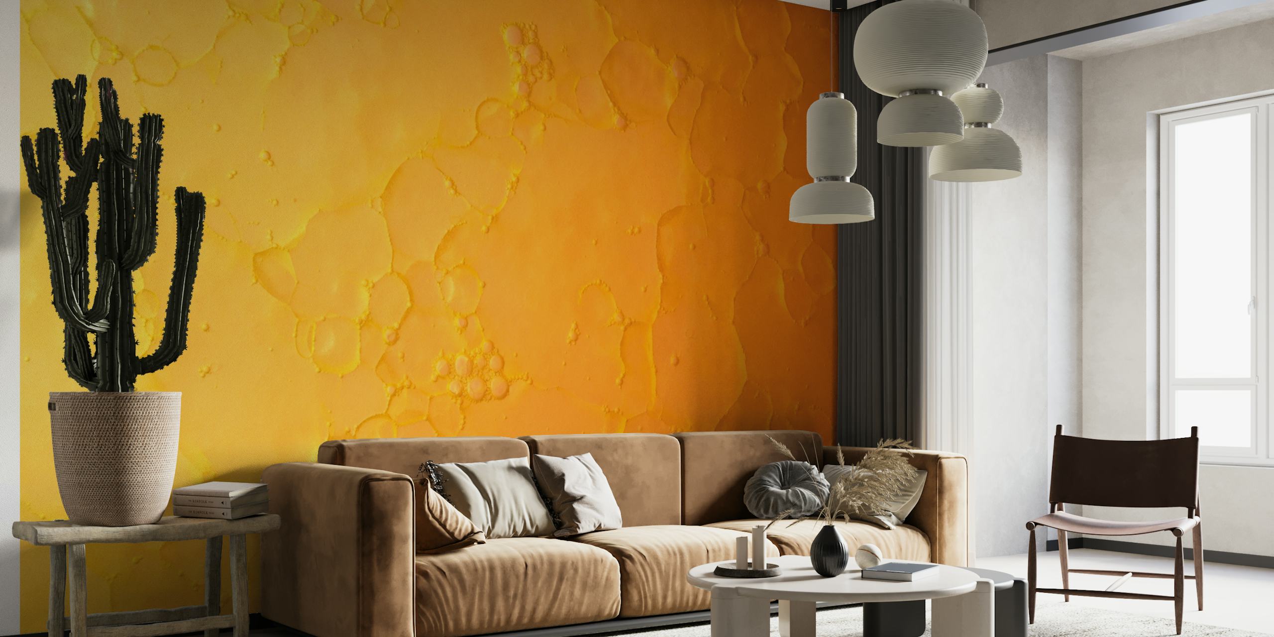 Abstract orange oil pattern wall mural with dynamic swirling design