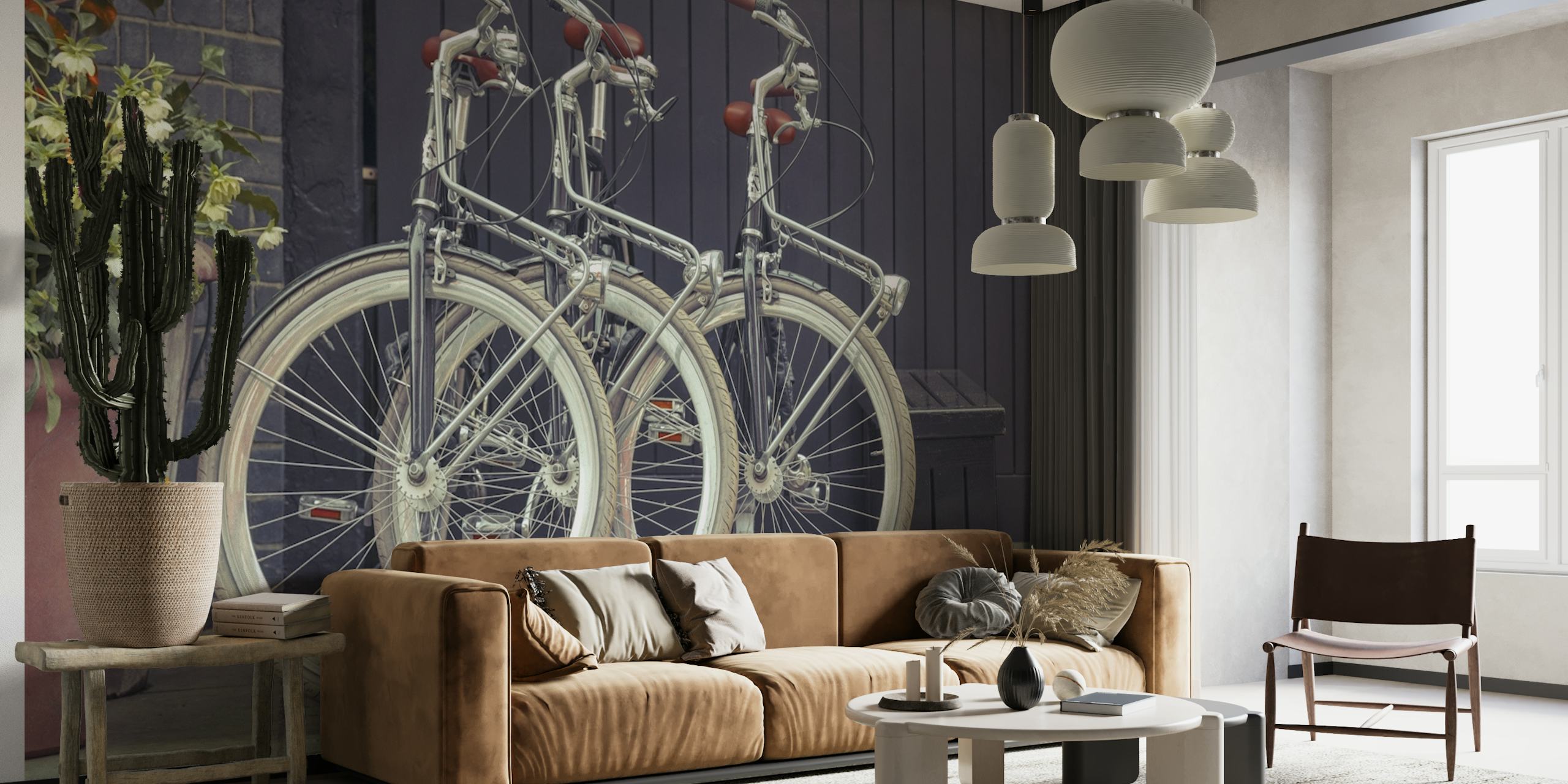 Bicycles parked along the street wallpaper