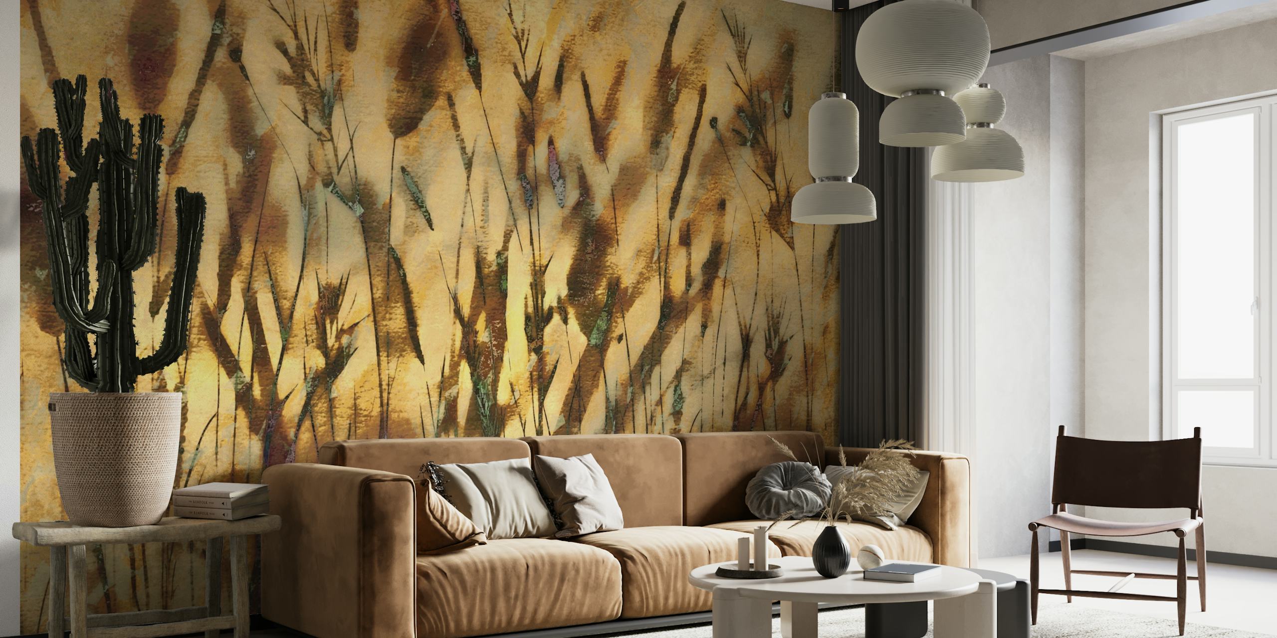 Moody Golden Sunlight Grass wallpaper