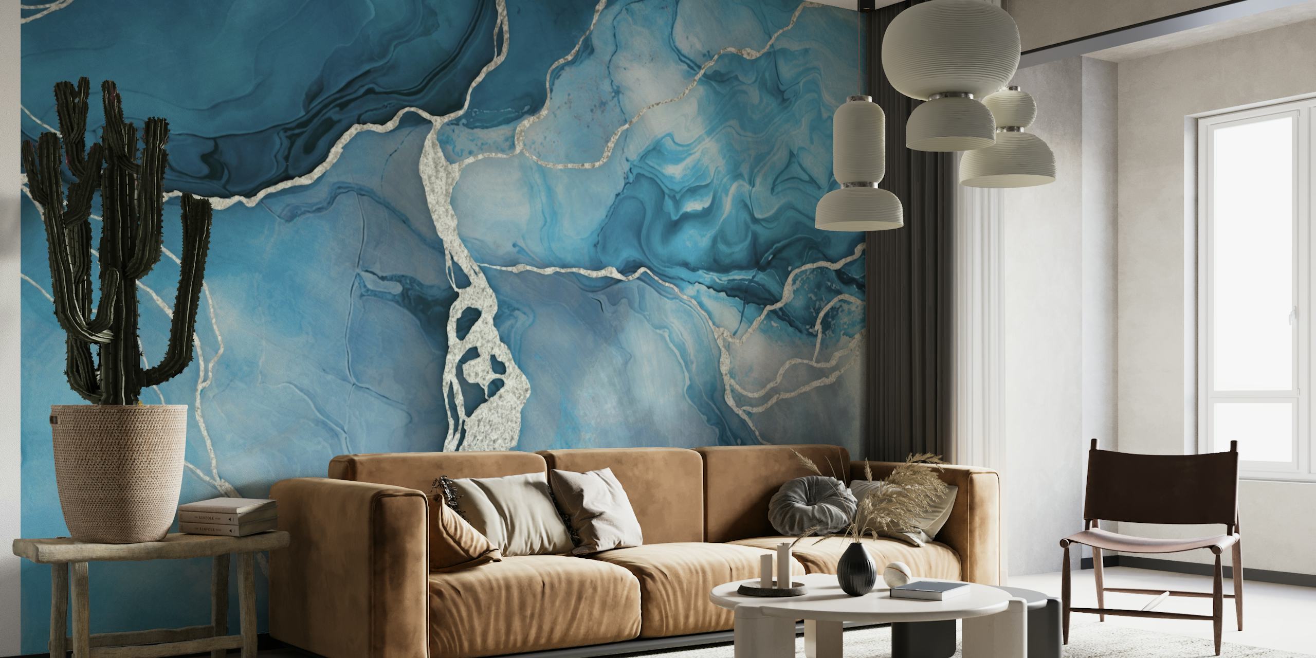 Precious Marble Chic Ice Blue Silver behang