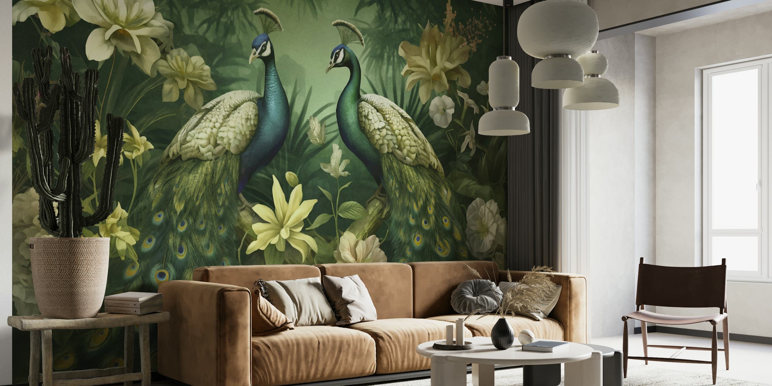 Peacocks Mystic Jungle Paradise papel pintado