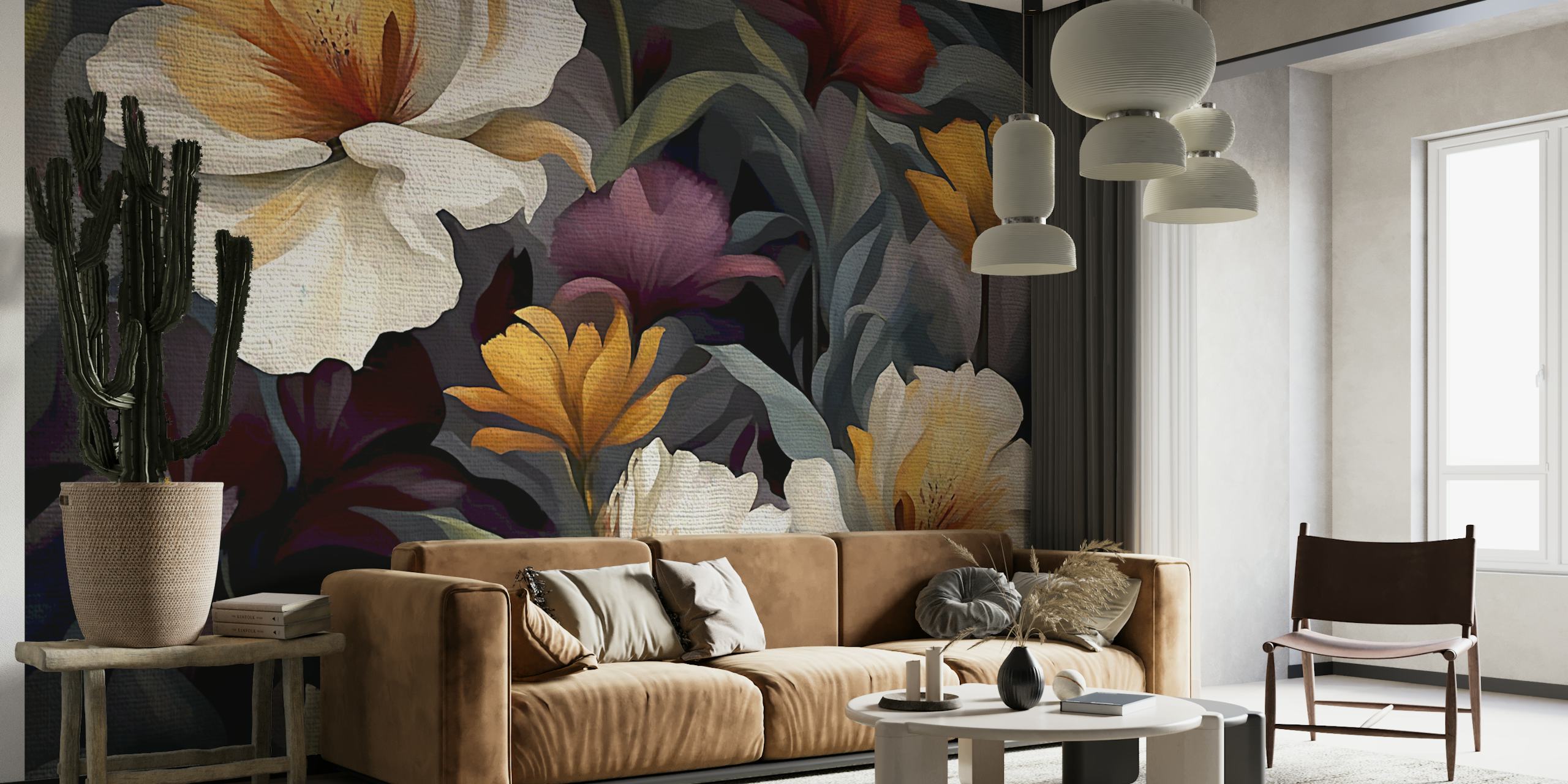 Papel pintado Moody Jungle Flowers Antique en la habitación