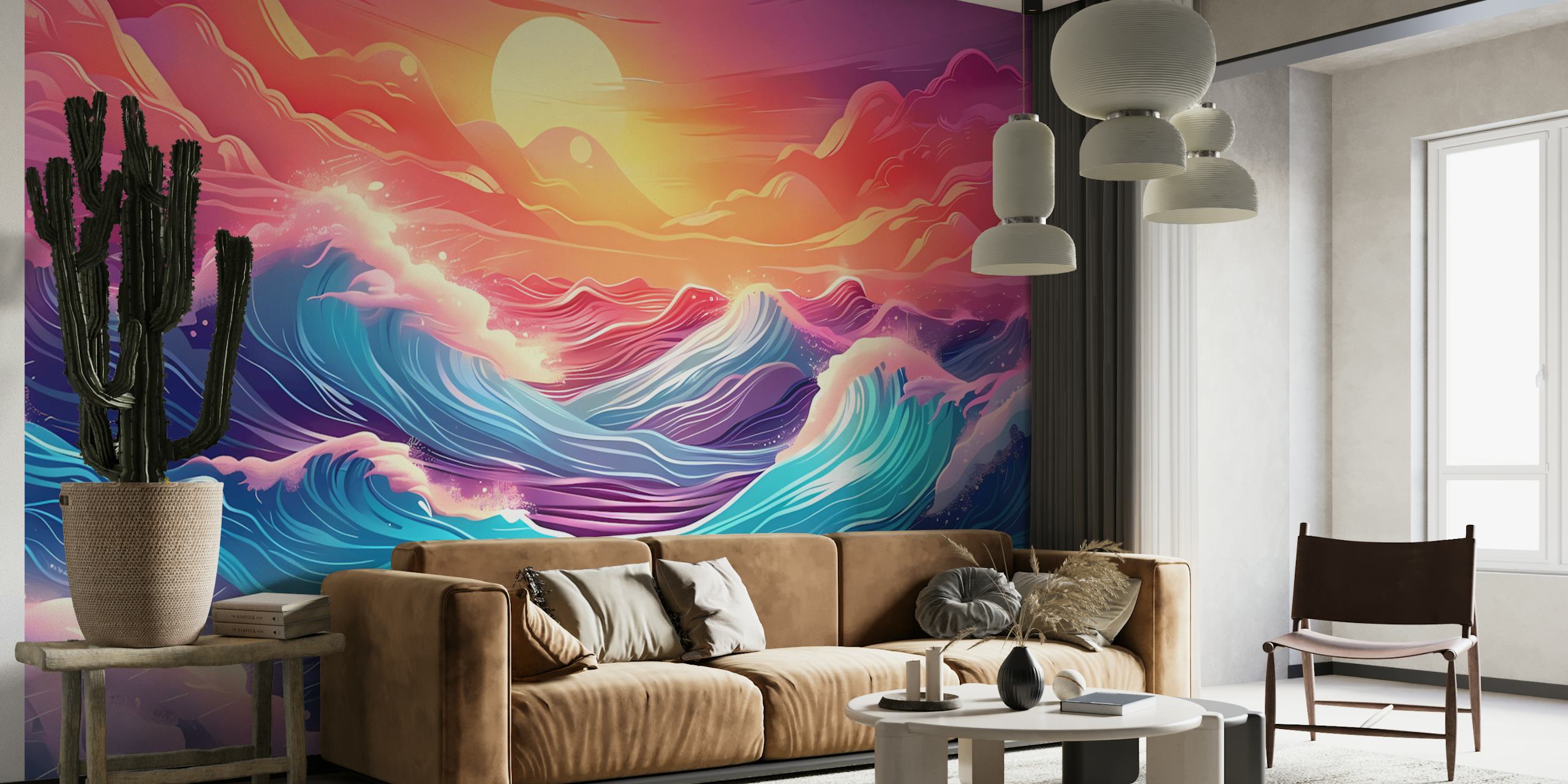 Carta da parati colorata tramonto sulle onde dell'oceano