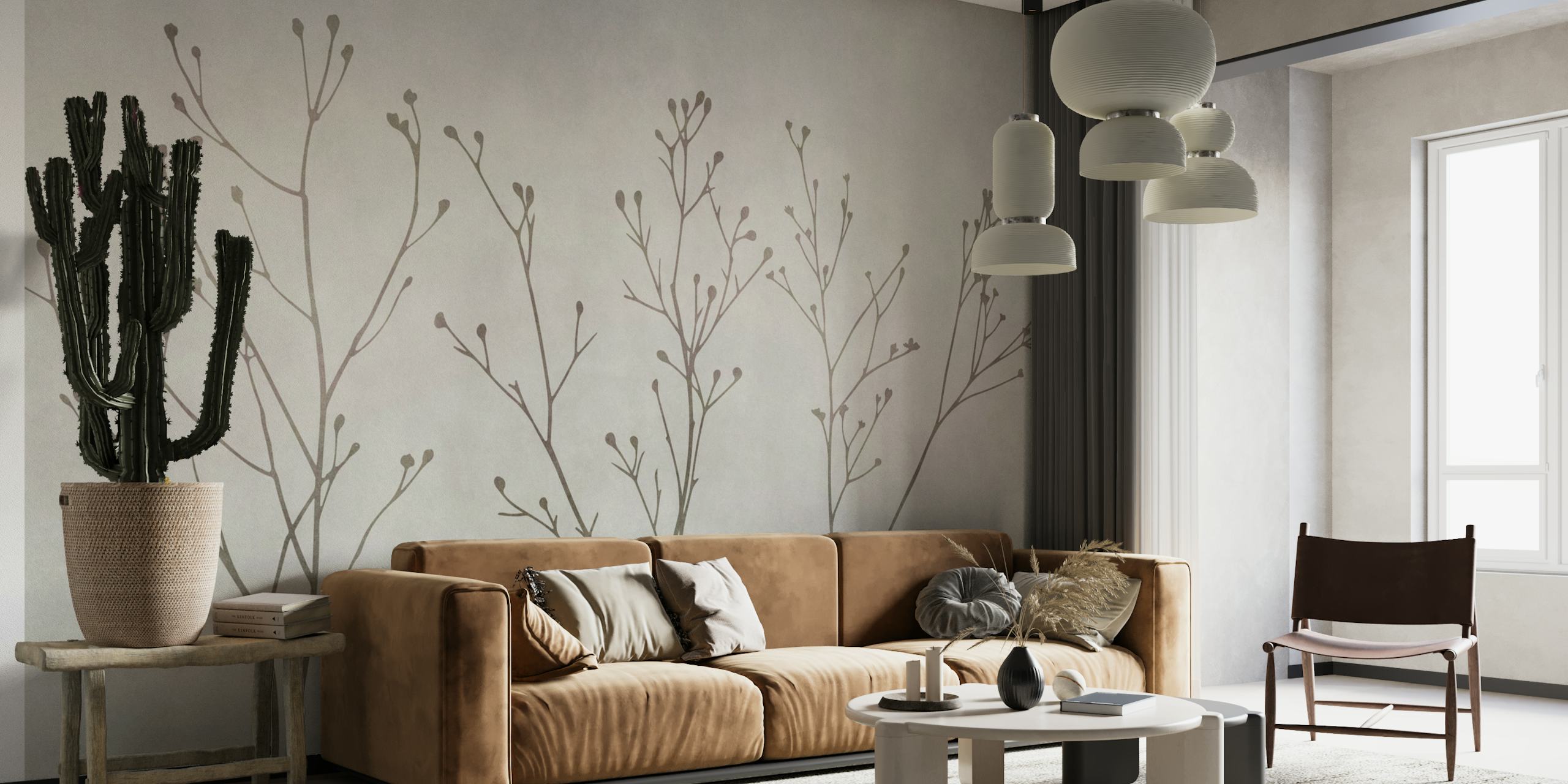 Tapeta Minimalistic Wildflower Silhouettes w pokoju