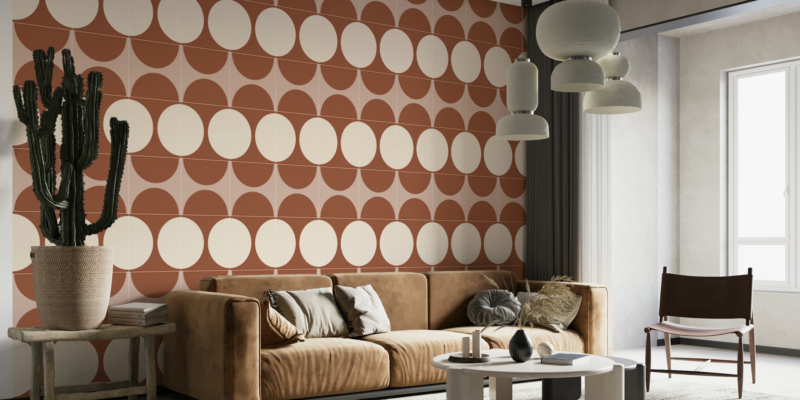 Tapeta Cotto Tiles Cinnamon and Cream w pokoju