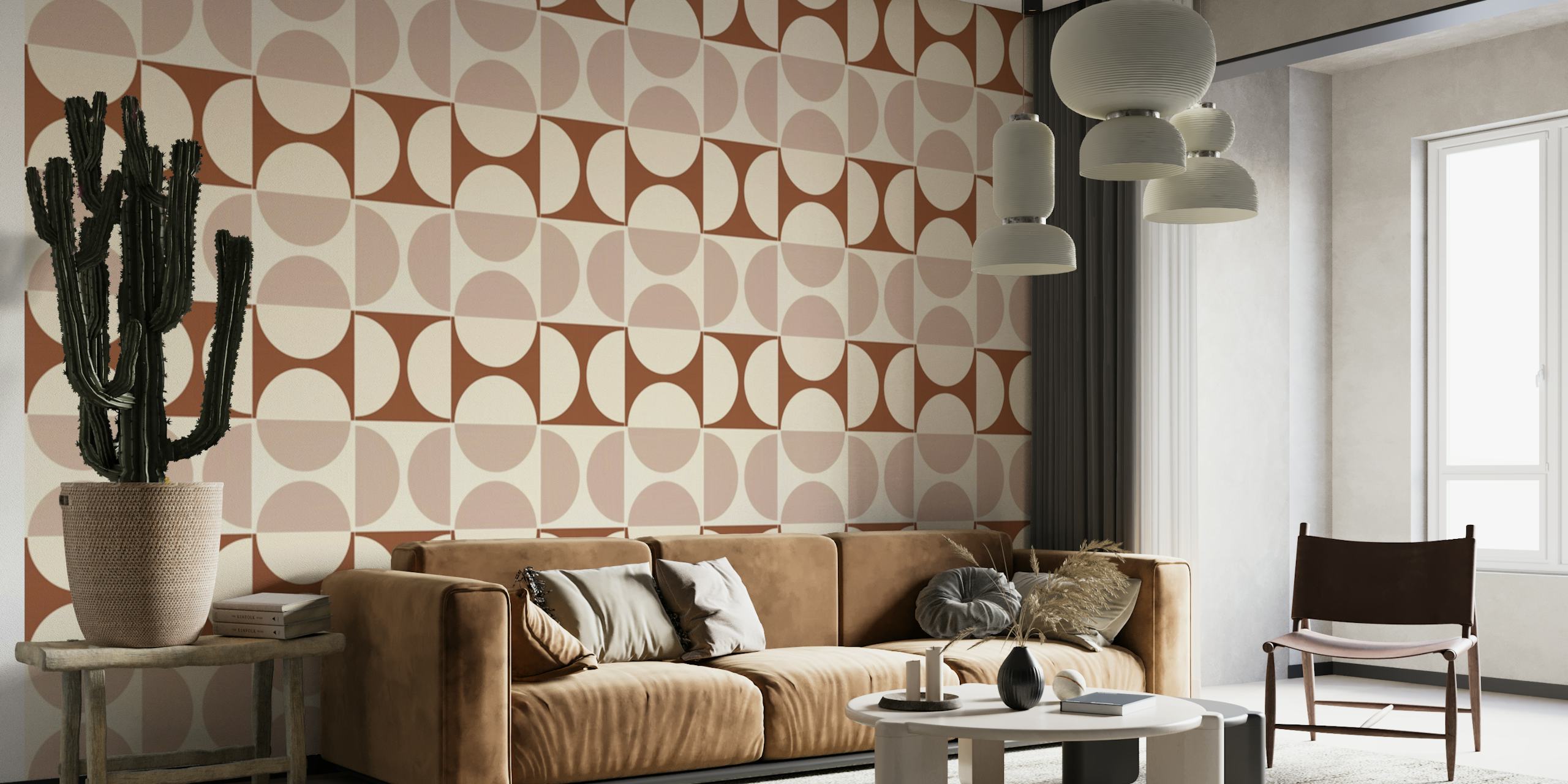 Cotto Tiles Cream and Powder Lines wallpaper