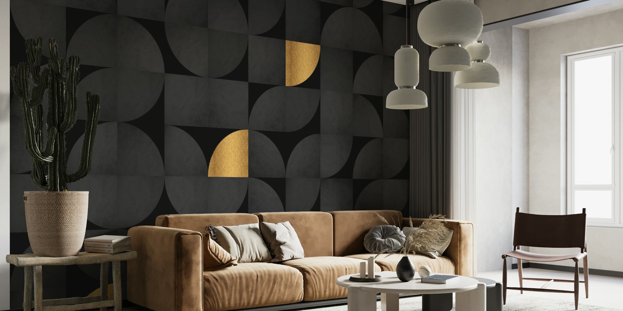 Mid-century black and luxury gold wallpaper pattern