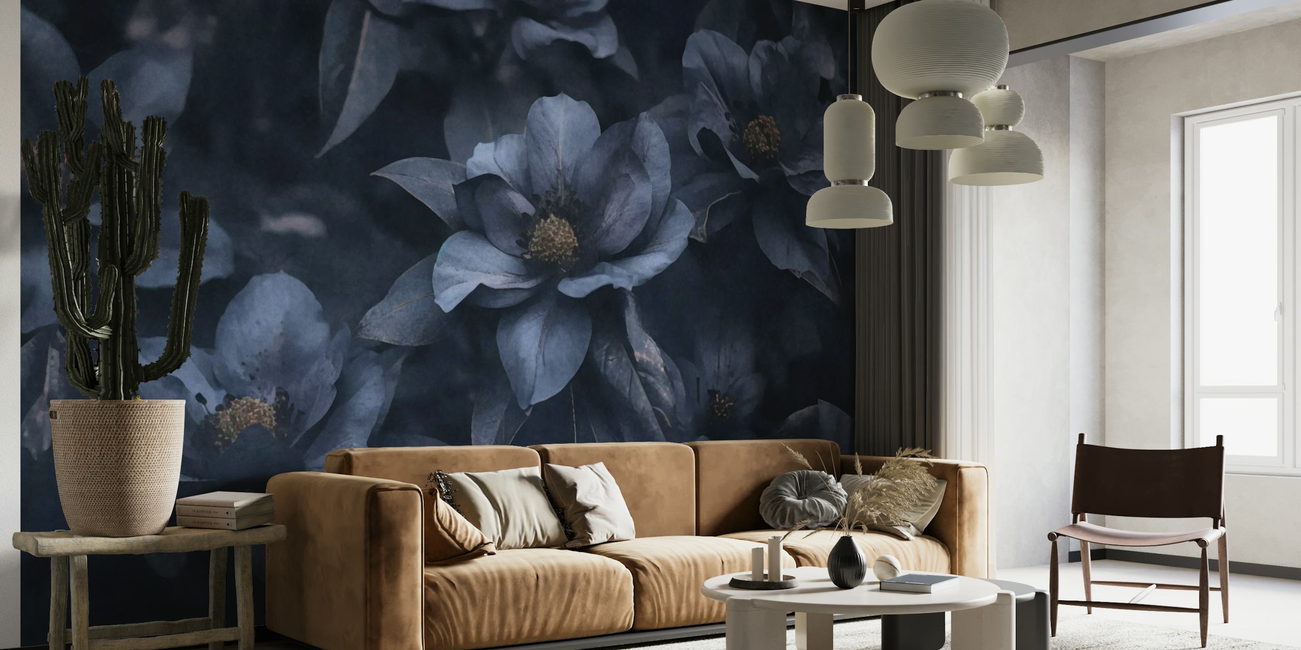 Blue Floral Mood Large Blooms papel de parede