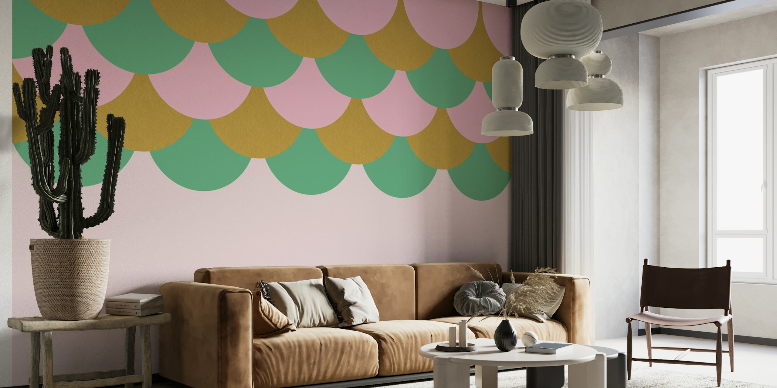Green Pink Art Deco Rounds wallpaper