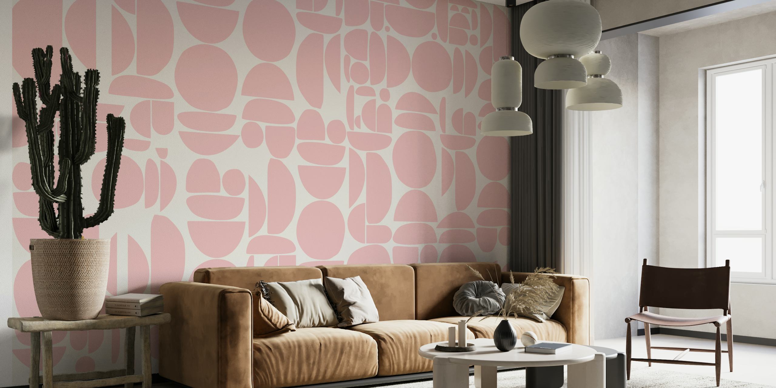 Geometric shapes in pastel pink on light background wallpaper