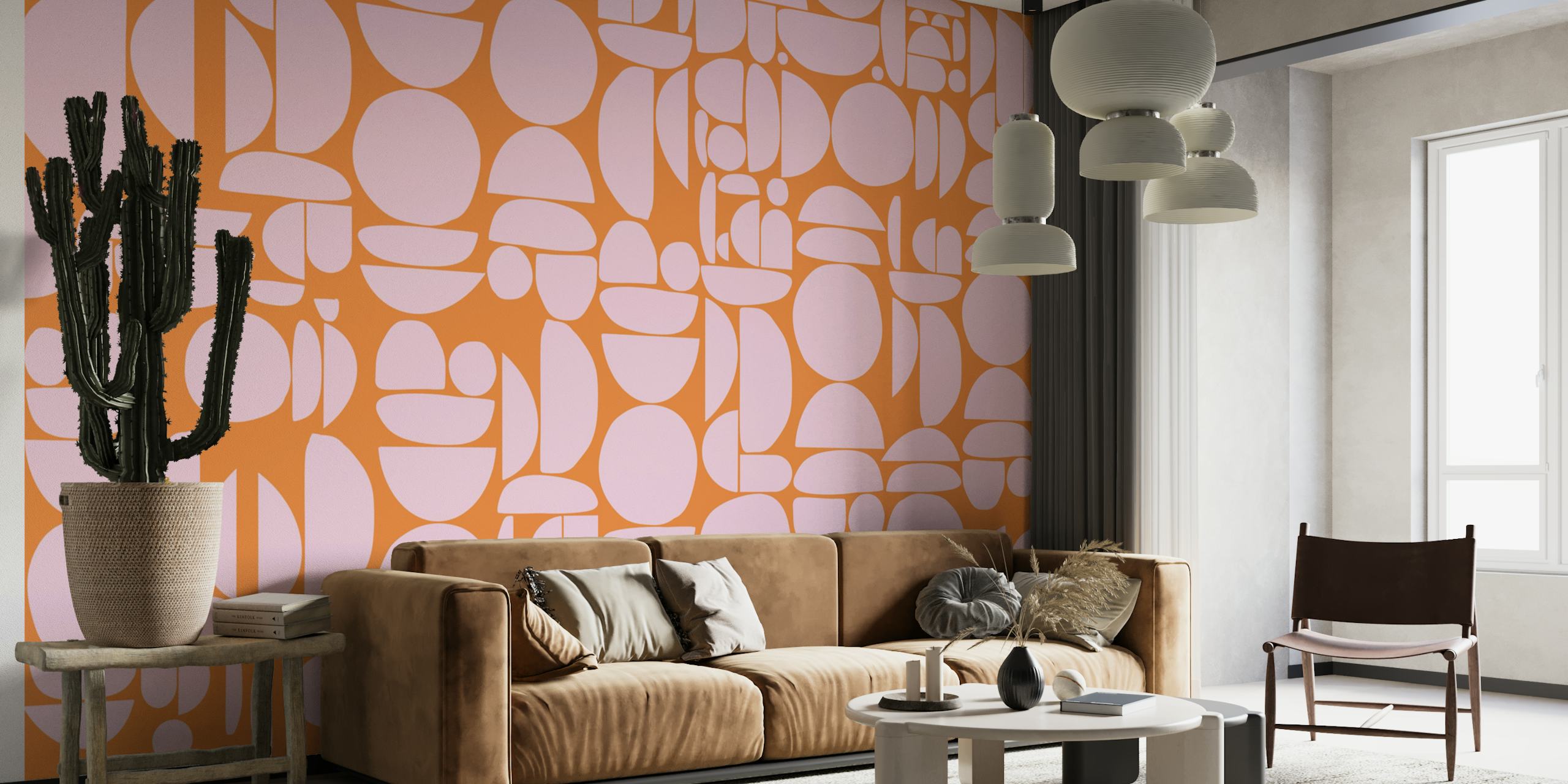Abstrakt orange och rosa utskärning runda former tapet design