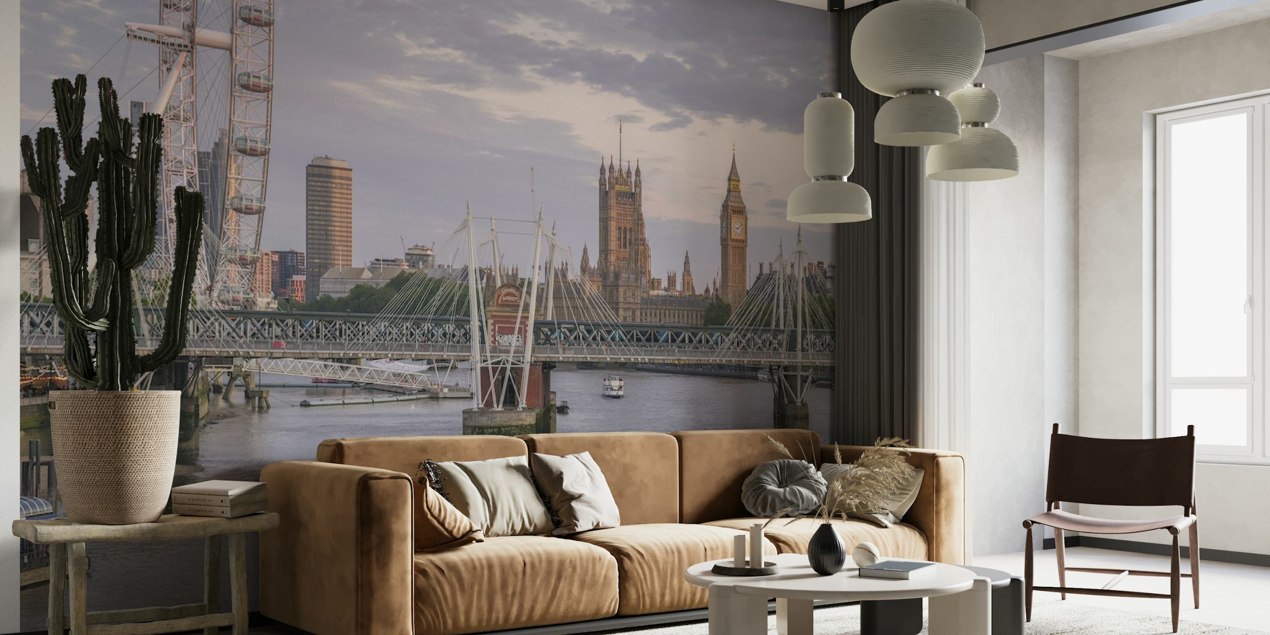 Τοιχογραφία της Golden Jubilee Bridge με το London Eye και τον Big Ben