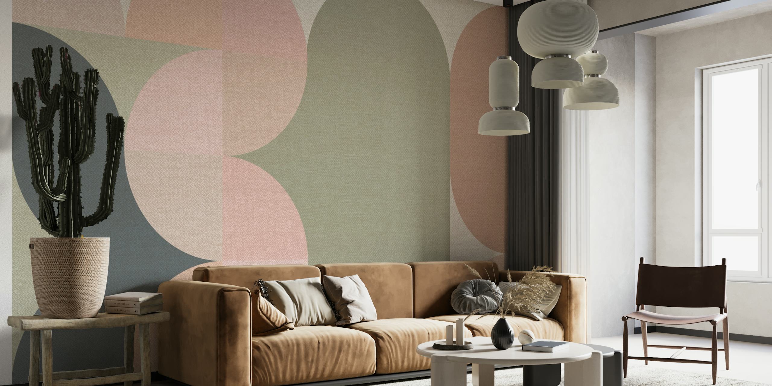 Muted Geometric Mid-Century Abstract Rounds behang