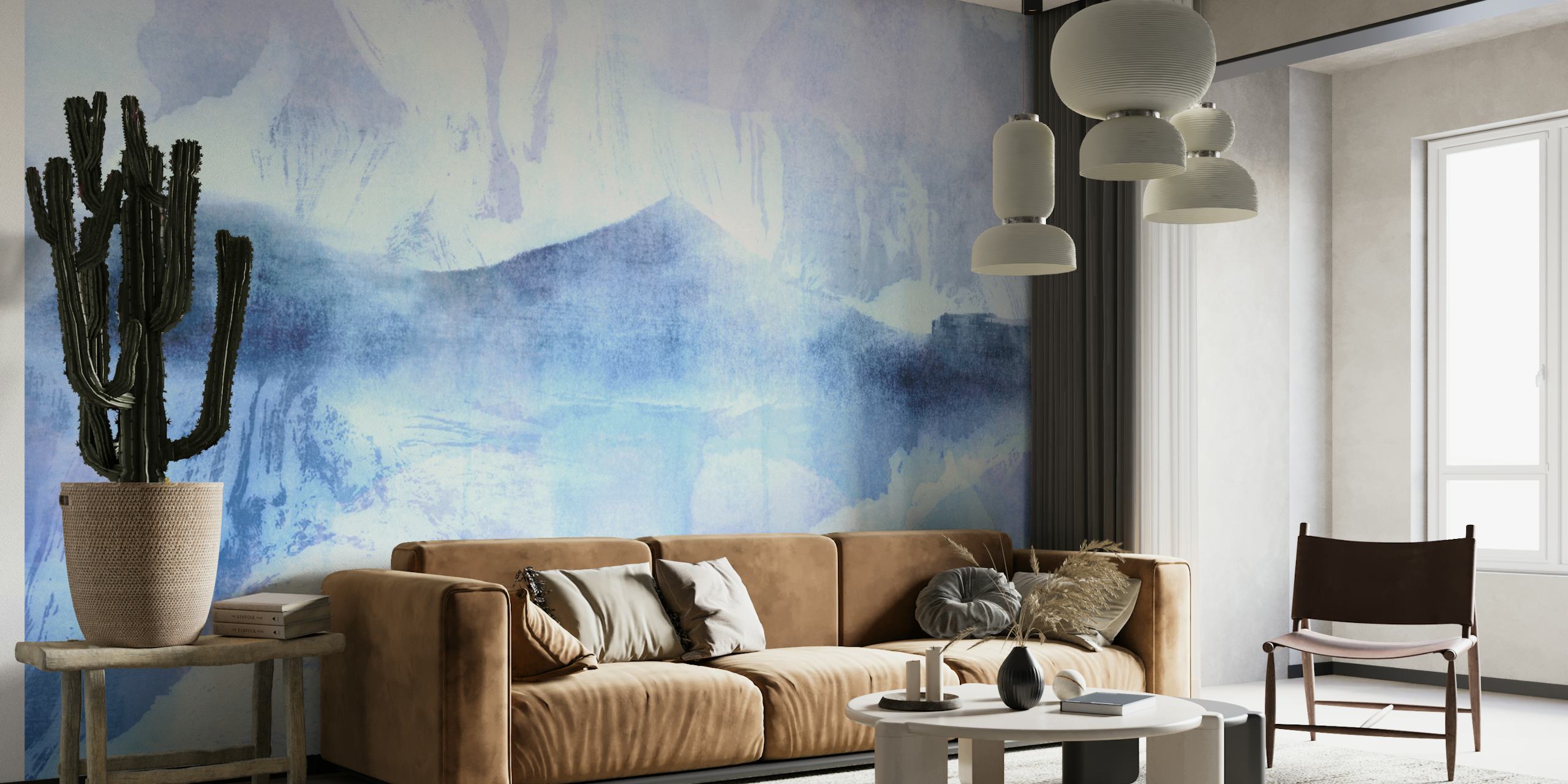 Dreamy Blue Hill wallpaper in a room