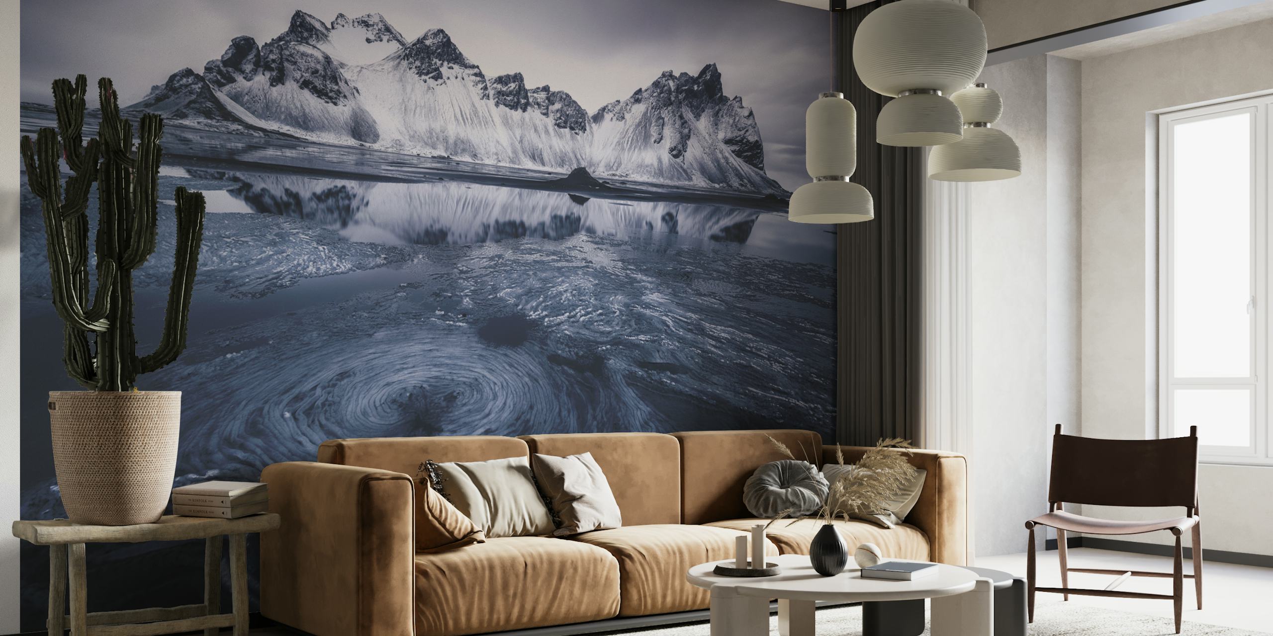 Ice on Stokksnes papel de parede em uma sala moderna