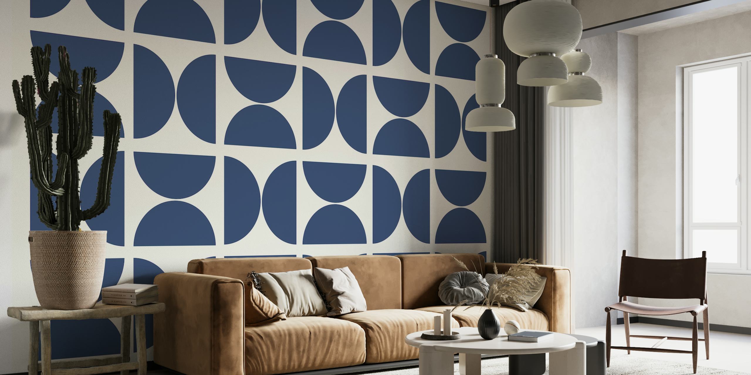 Marineblaues geometrisches Bauhaus-Wandbild mit Halbkreismuster
