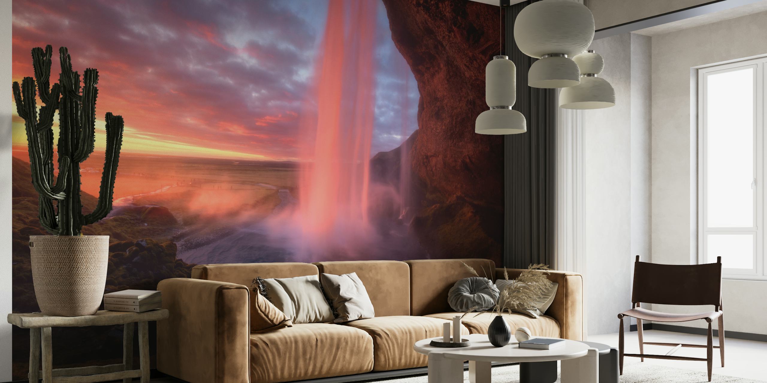 Une fresque murale en cascade aux couleurs du coucher du soleil, nommée « The Burning Falls »