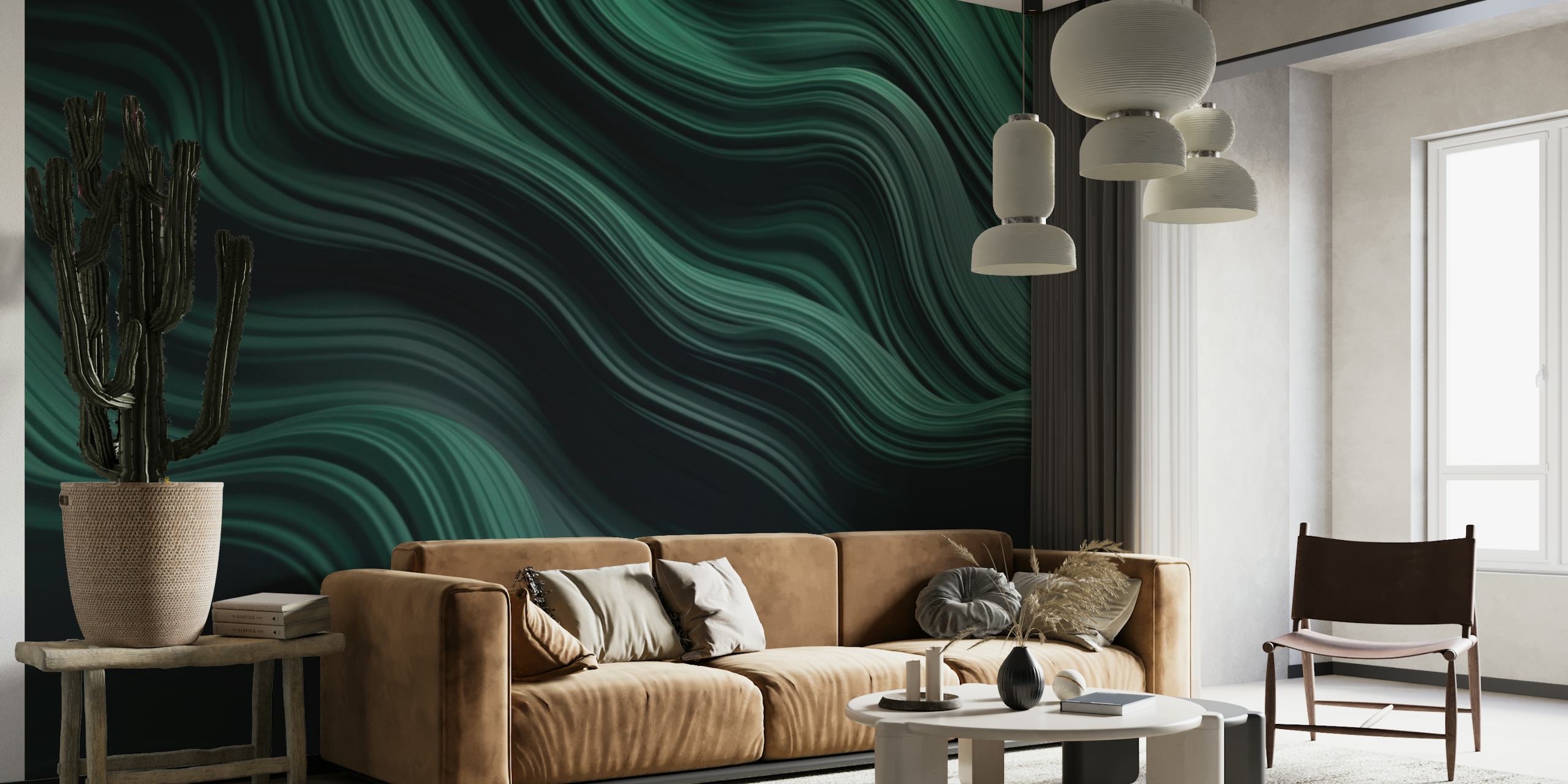 Emerald Green Waters Ethereal Waves wallpaper in a room