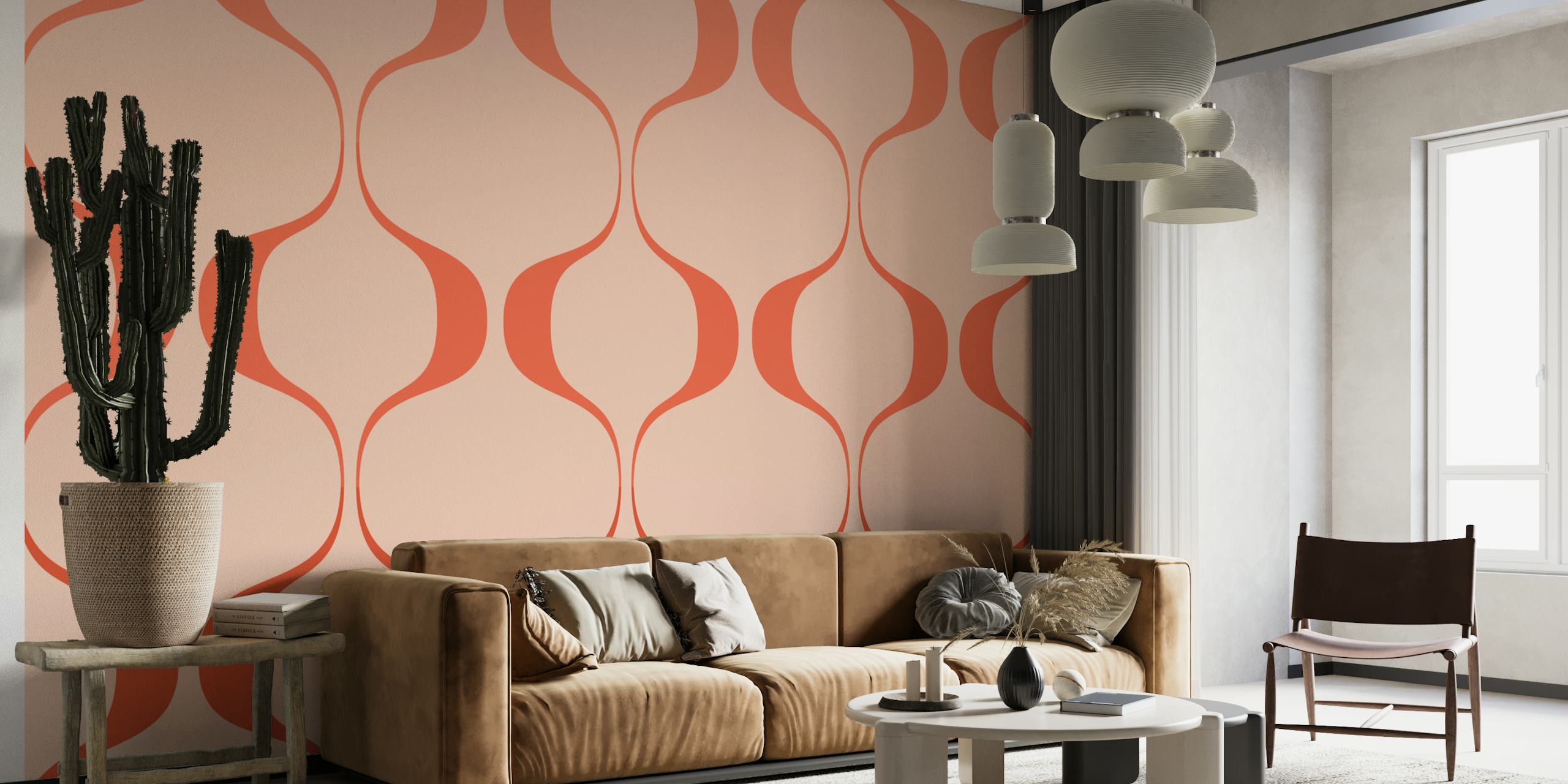 Papel de parede Pastel Retro Abstract Geo Waves em um quarto
