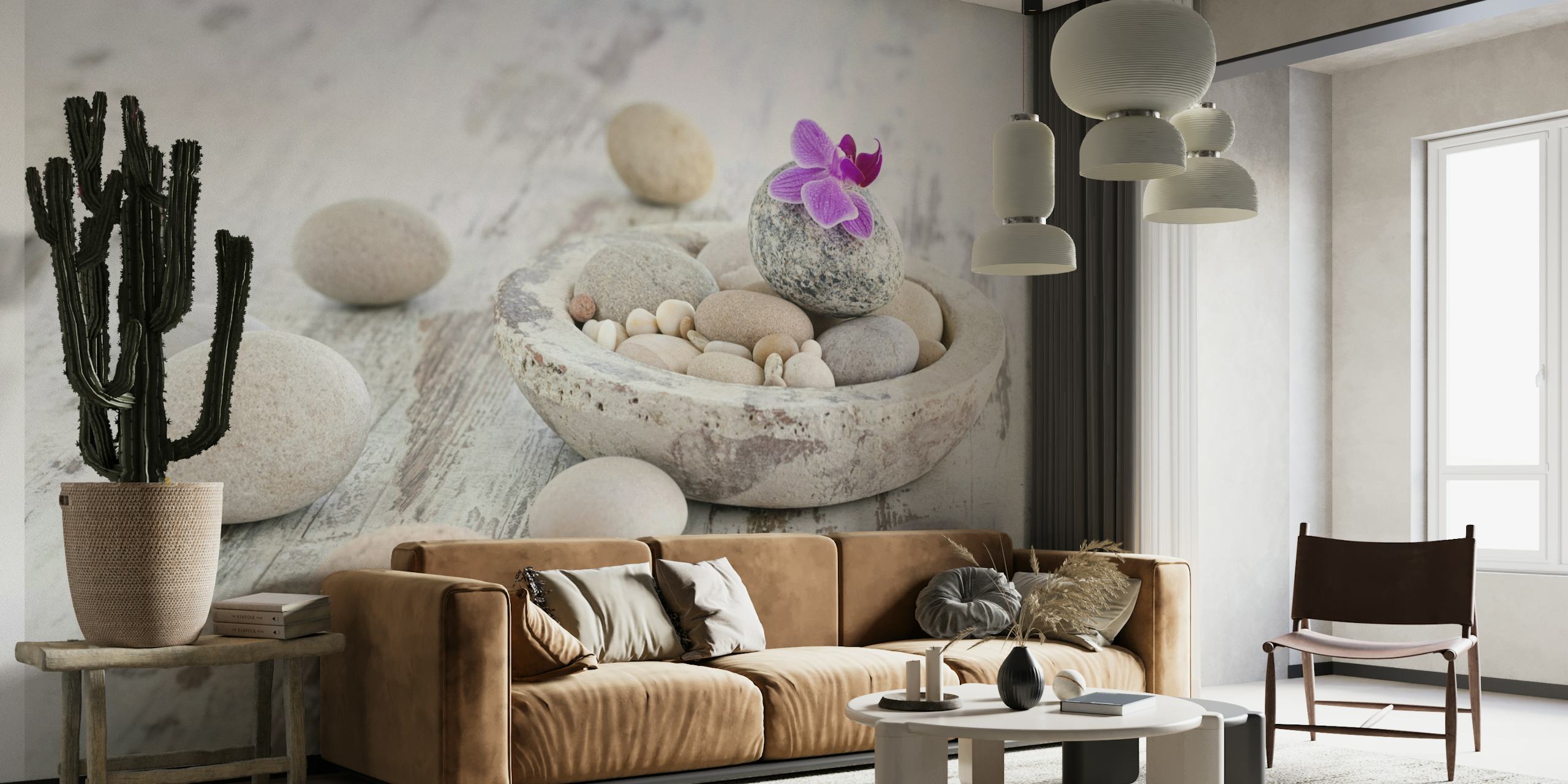 Zen Style Still Life With Pebble And Orchid carta da parati