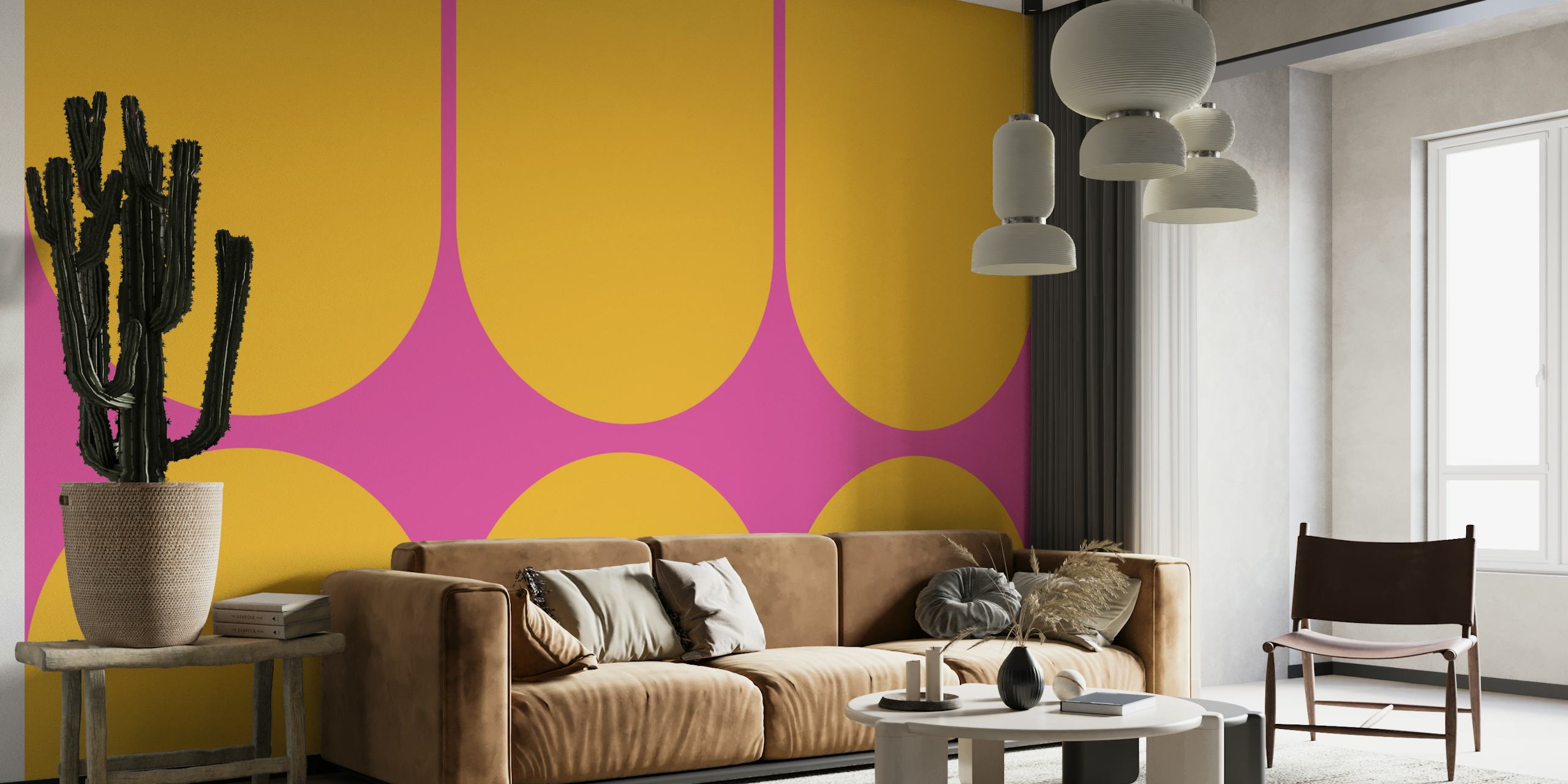 Bold geometric shapes in yellow and pink wallpaper