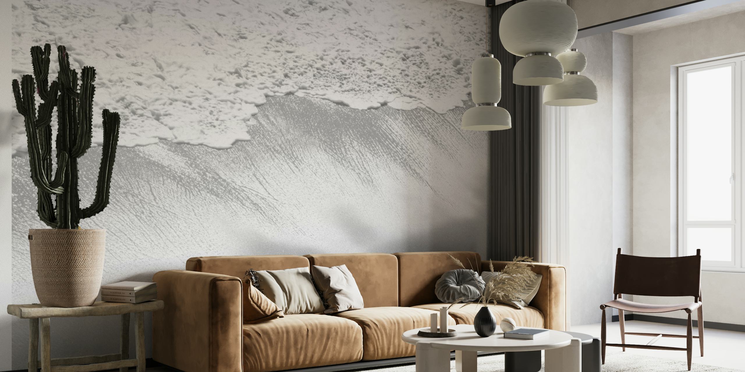 Black and white ocean wave wallpaper with textured waves