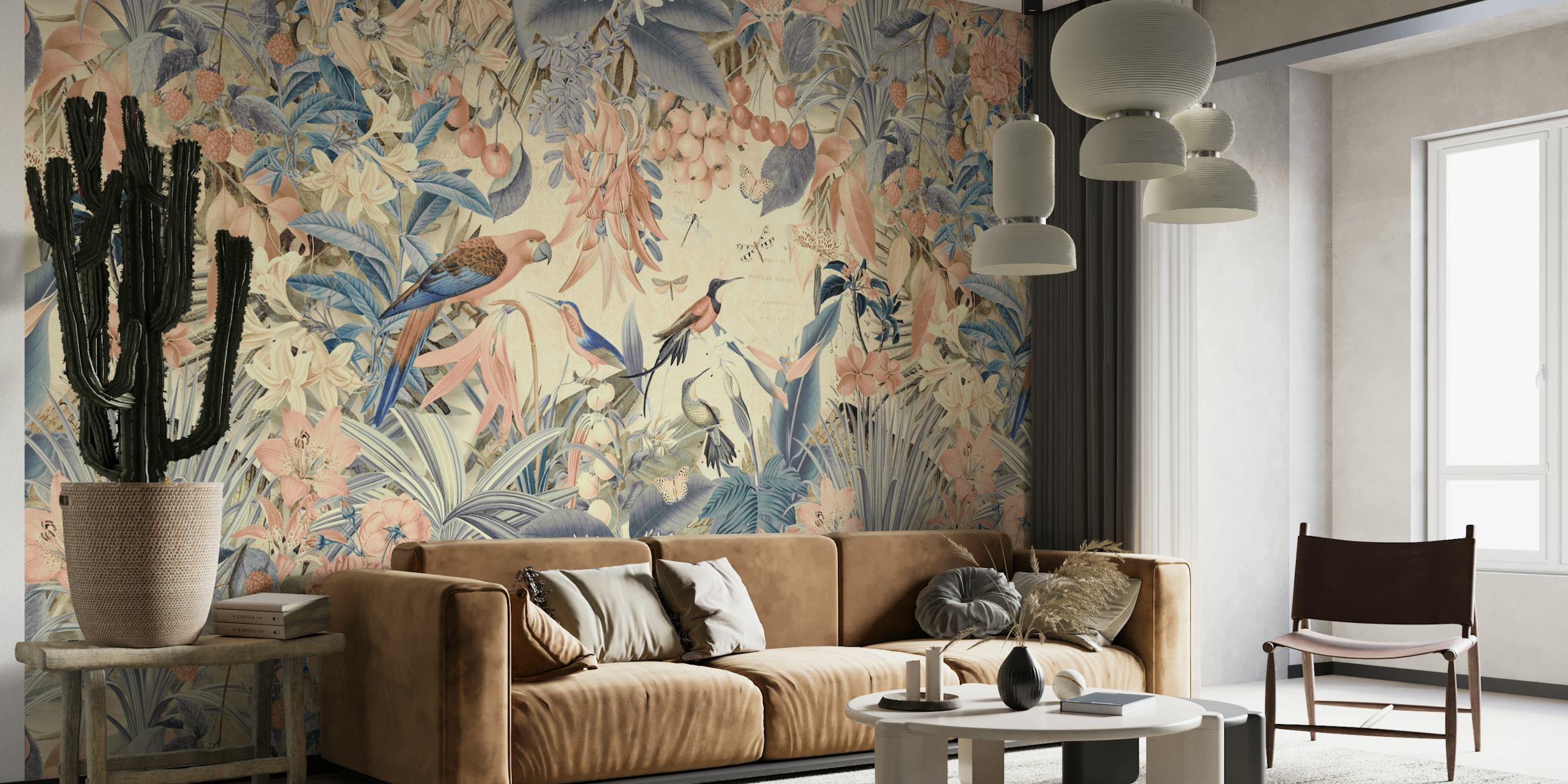 papier peint Tropical Parrots Jungle Garden dans une pièce