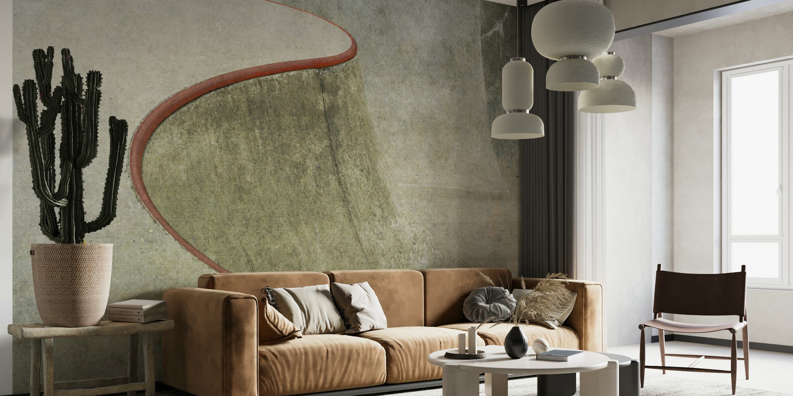 Curved grey concrete surface with red edge wallpaper