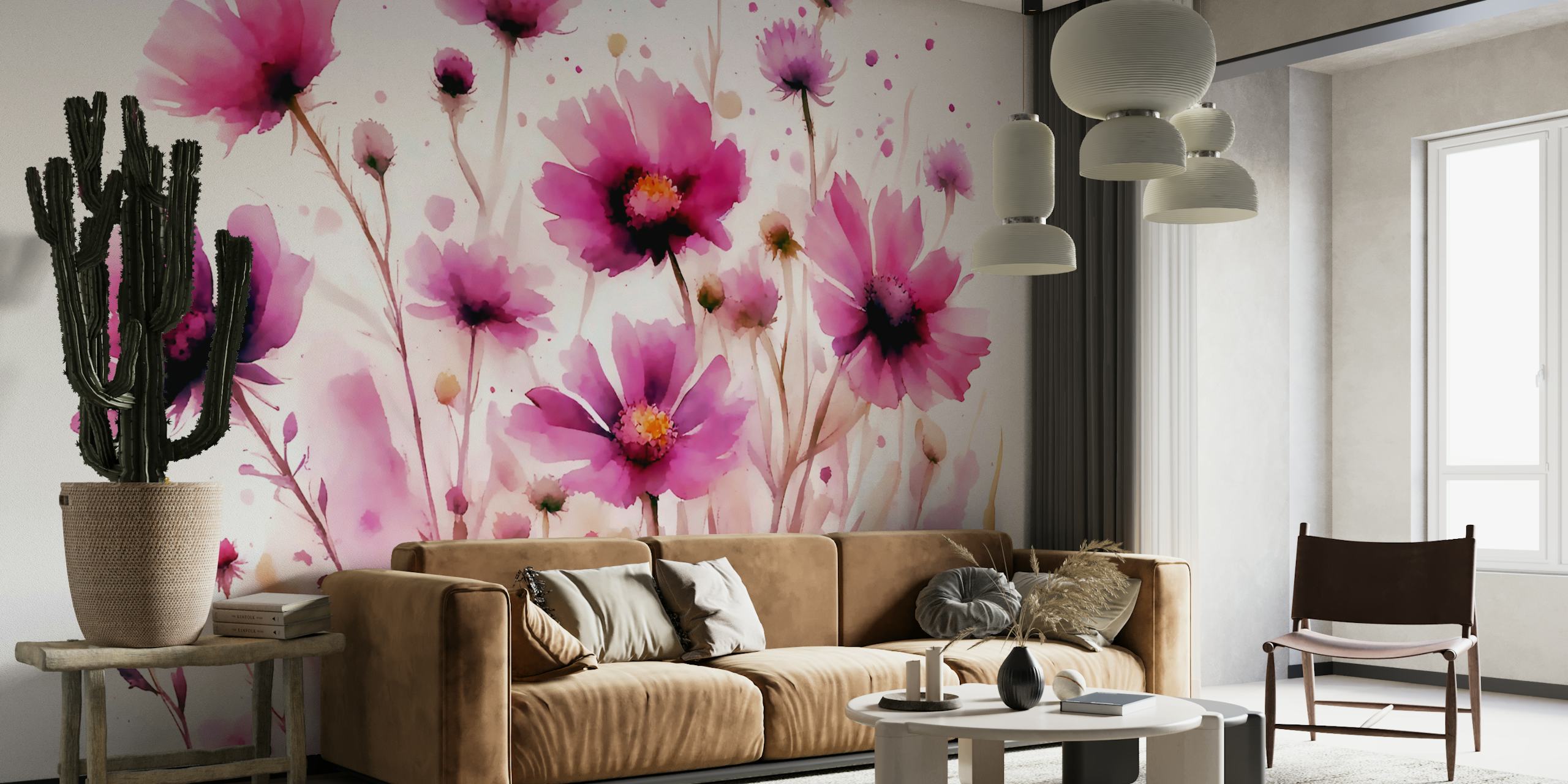 Design de papel de parede Magenta wildflowers
