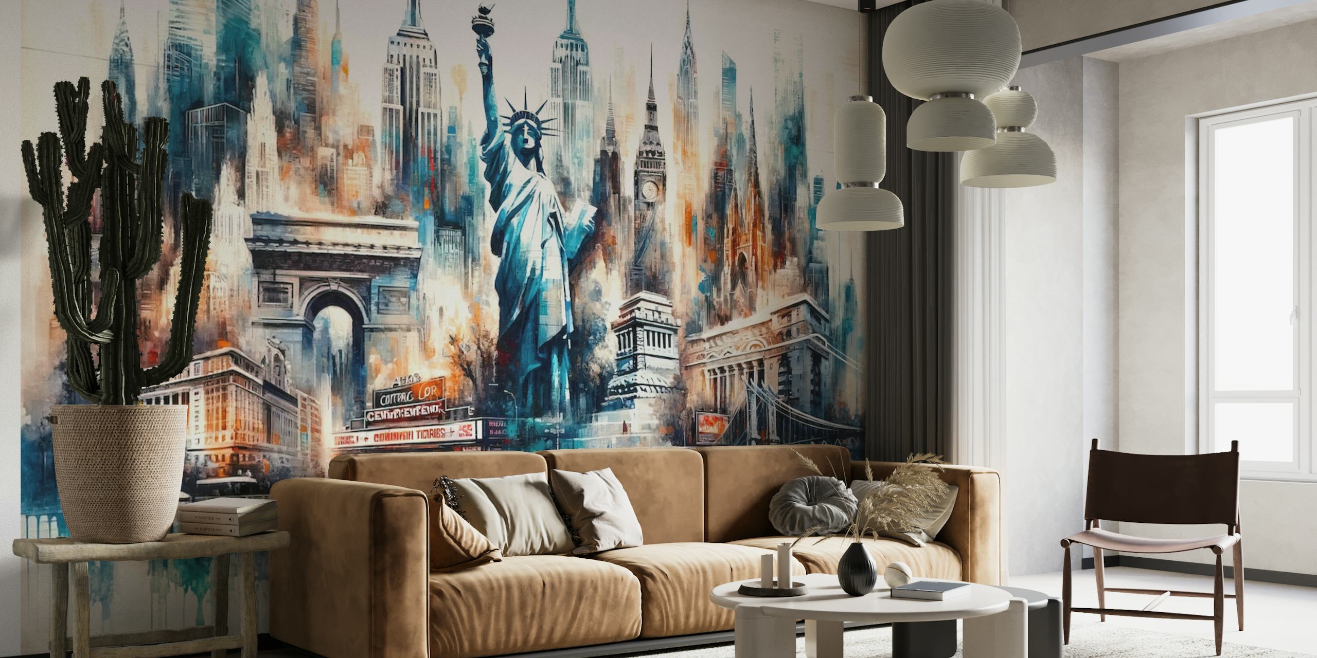 Watercolor Abstract New York City Landmarks behang